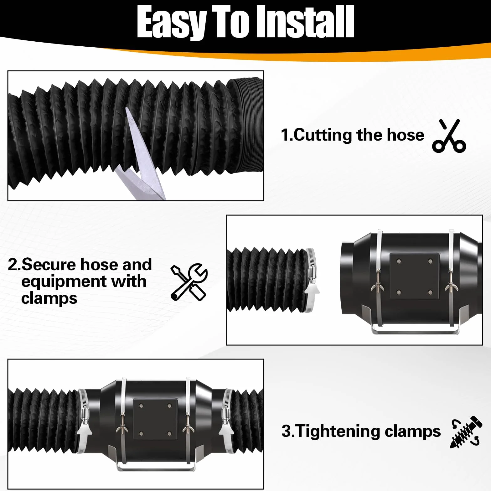 Wąż powietrza wylotowego 100 mm, 2 m, aluminiowa rura PCW, 2 obejmy ze stali nierdzewnej