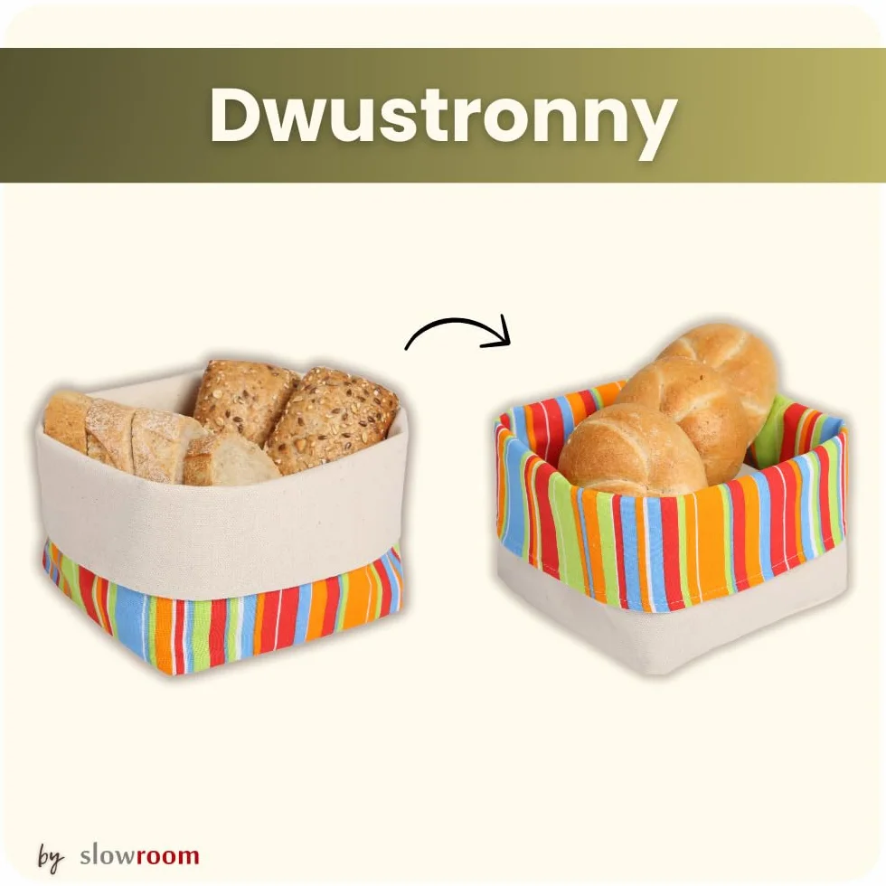 Slowroom Kosz na chleb z materiału 12,5 x 12,5 Dwustronny Kwadratowy z Półlnu Dopasowanie wysokości 8-13 cm Słoneczny