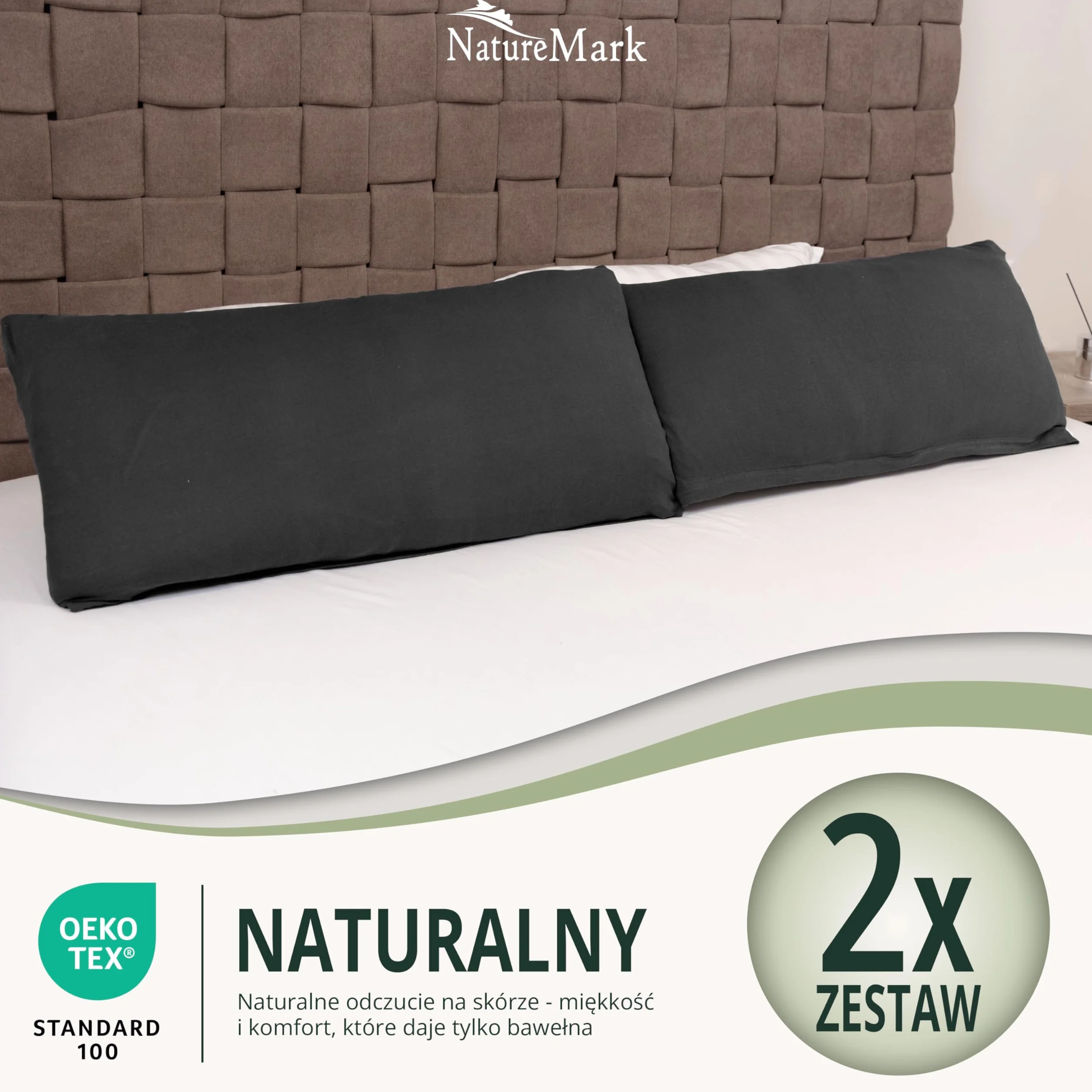 NatureMark Zestaw 2 poszewek na poduszkę z dżerseju, poszewka na poduszkę, poduszka do spania na boku, wiele rozmiarów i kolorów, Öko-Tex (40 x 80 cm, czarna)