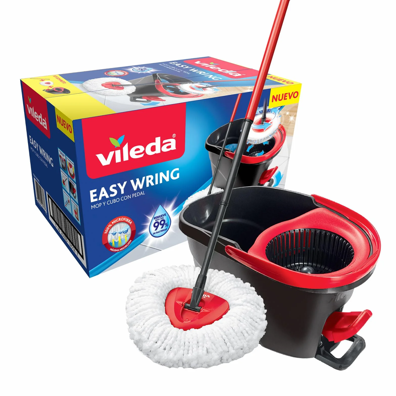 Vileda Easywring And Clean Mop i Wiadro, Czarny/Czerwony, 48 x 29 x 28 cm