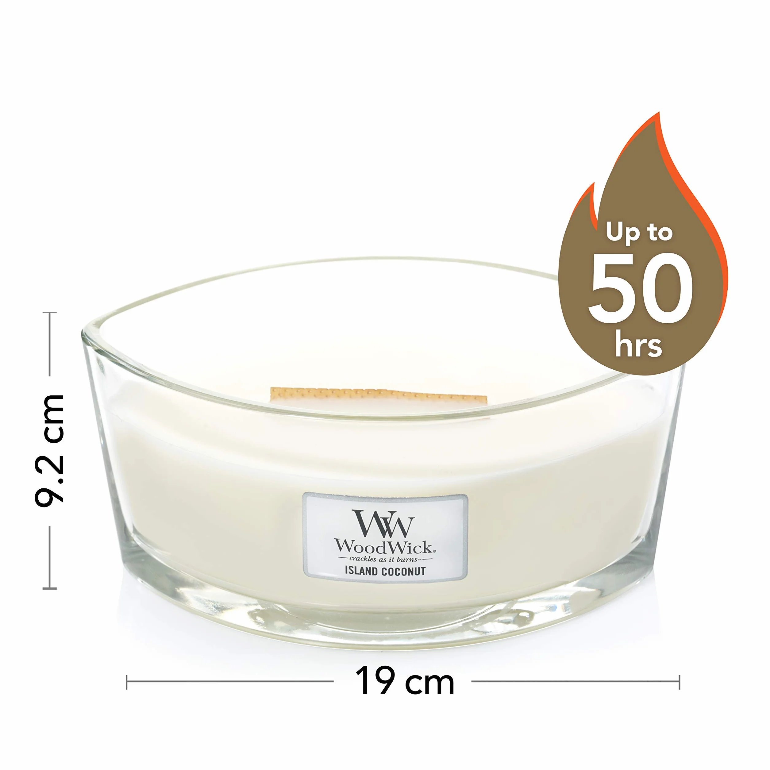 Woodwick Świeca zapachowa Ellipse z trzeszczącym knotem, orzech kokosowy, 50h, biała