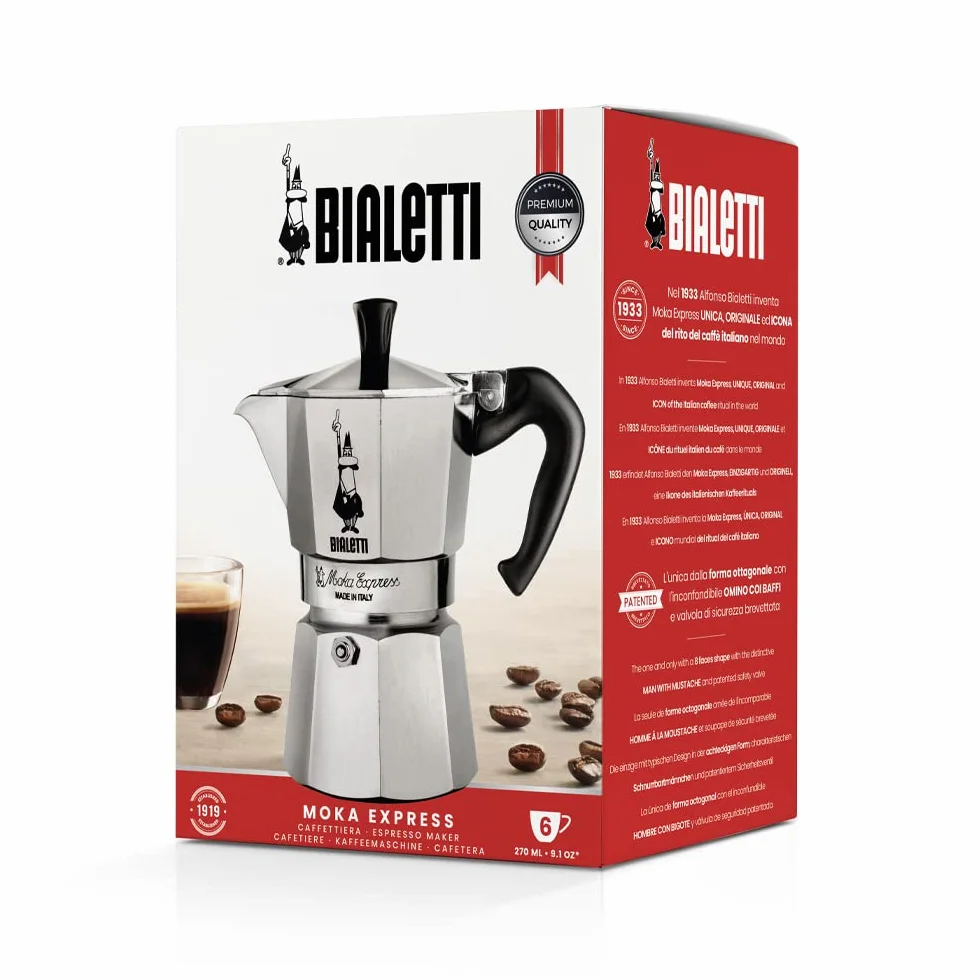 Bialetti Moka Express Klasyczna Kawiarka 6 Filiżanek 270 Ml Aluminiowa Srebrna