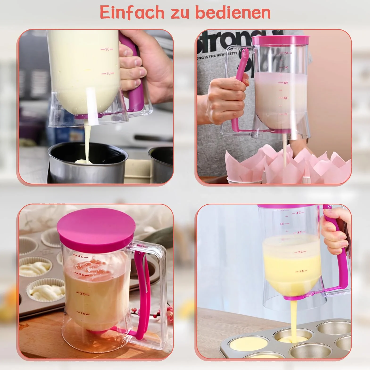 Cocoarm 900 ml dozownik ciasta z szerokim otworem i skalą pomiarową