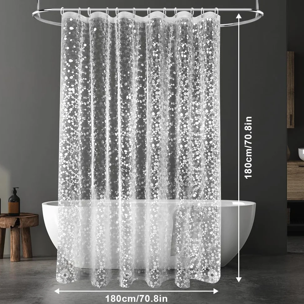 URAQT Zasłona prysznicowa odporna na pleśń 180 x 180 cm 3D półprzezroczysta PEVA zasłony prysznicowe można prać z 12 haczykami i magnetyczną dolną wagą, do wanny, łazienki, wzór żwirków