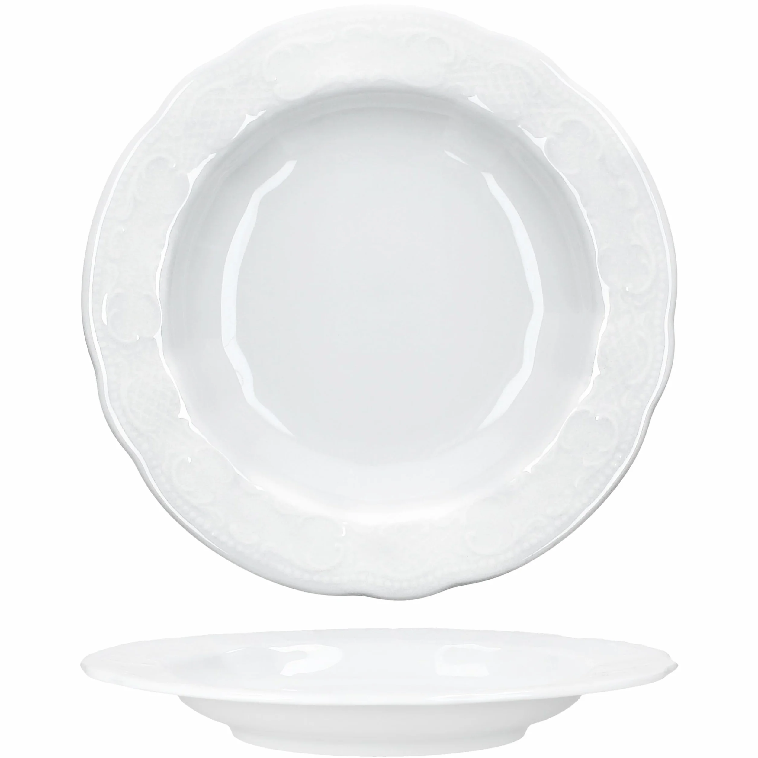 Seltmann Weiden Salzburg 6-częściowy zestaw talerzy do sałatek, 100 ml, białe, głębokie talerze porcelanowe z reliefem dla 6 osób, talerze do zupy, makaronu itp.