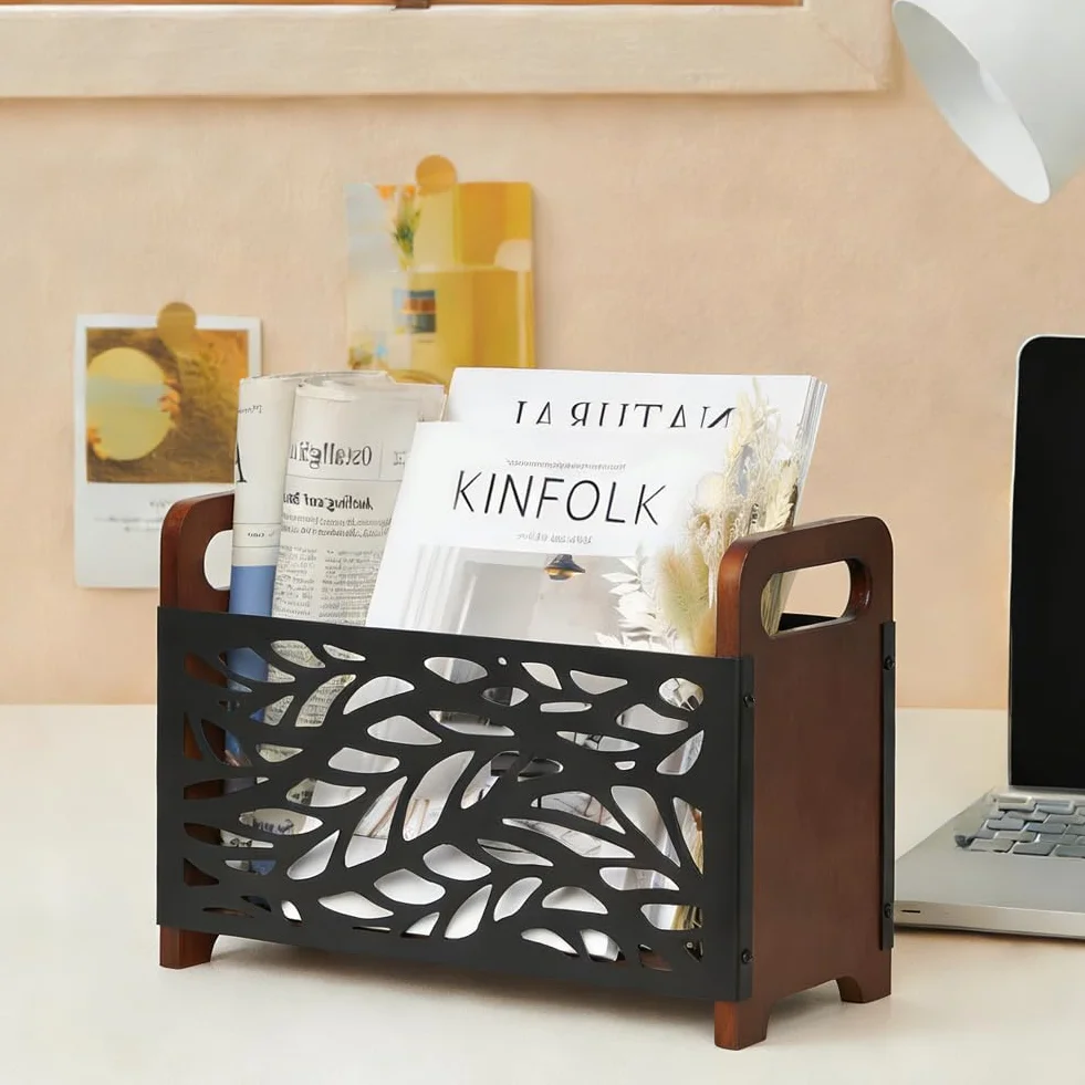 FARYODI Stojak na gazety, stojak na czasopisma, półka na gazety, organizer na biurko, gazety i książki – nowoczesny design do salonu, biura i korytarza (liście)