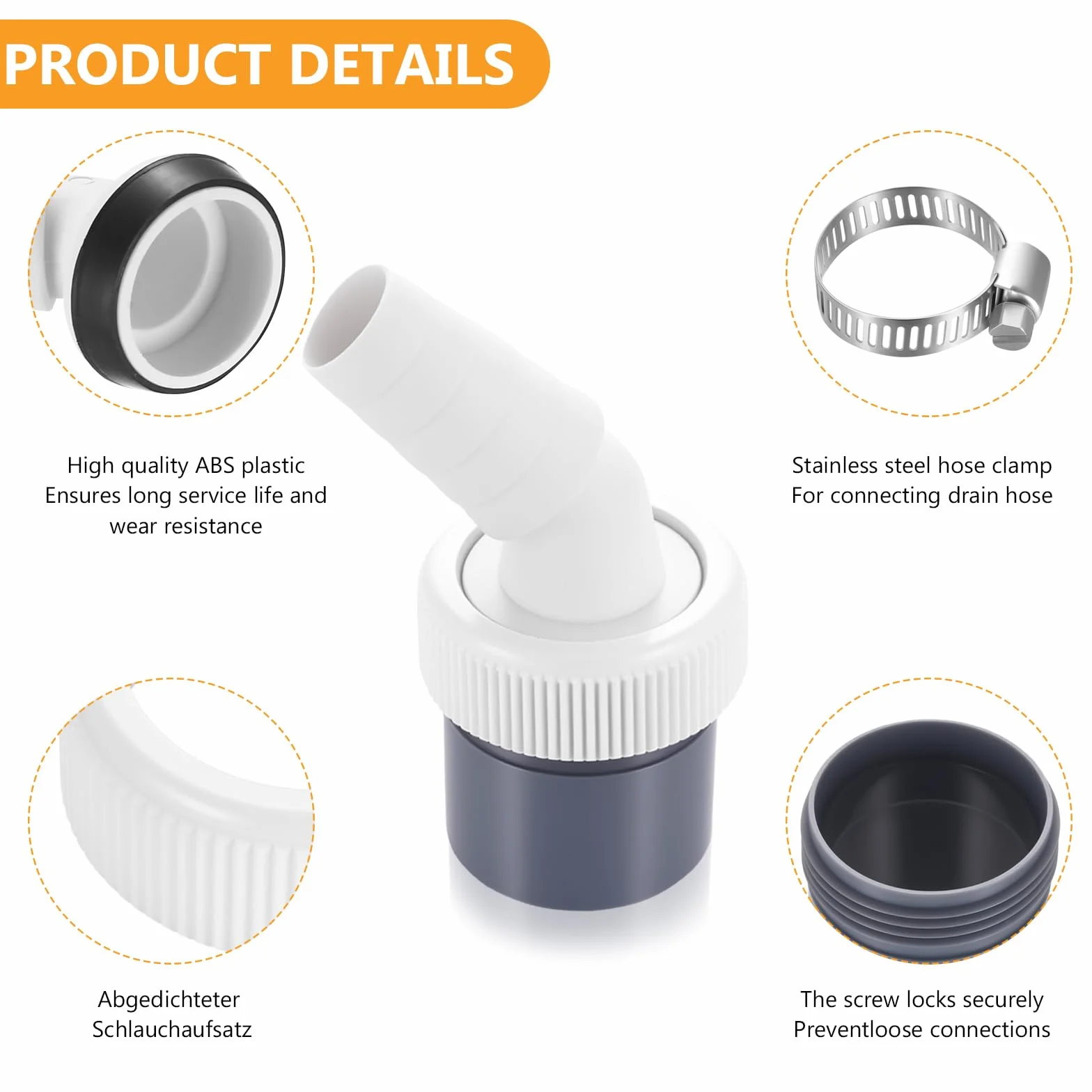 Adapter odpływowy do pralki i zmywarki, złączka Ø 19-24 mm / 40 mm, stal nierdzewna