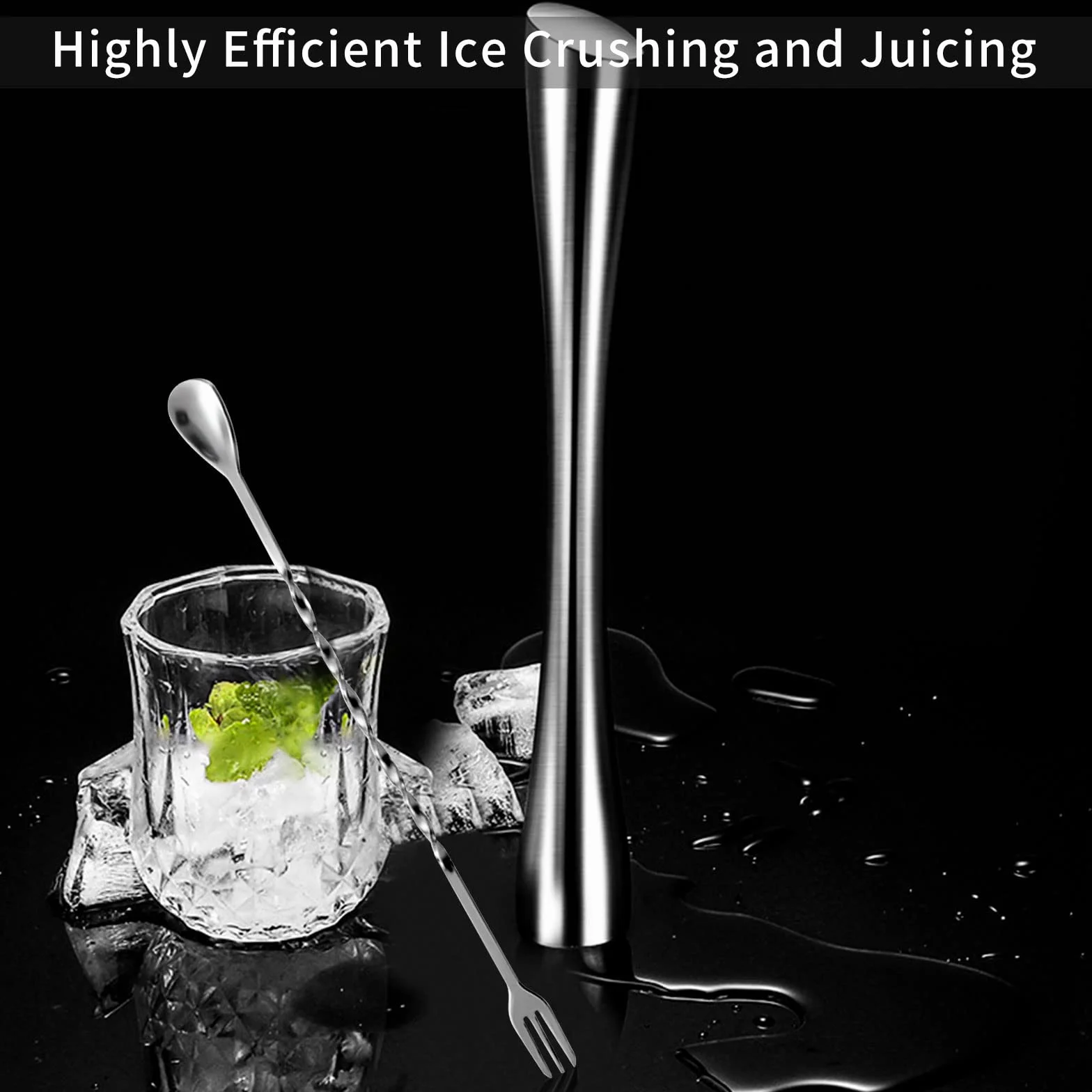 Mojito ze stali nierdzewnej z łyżeczką koktajlową, ubijak do lodu, do koktajli, do kuchni, baru, restauracji, 26 cm