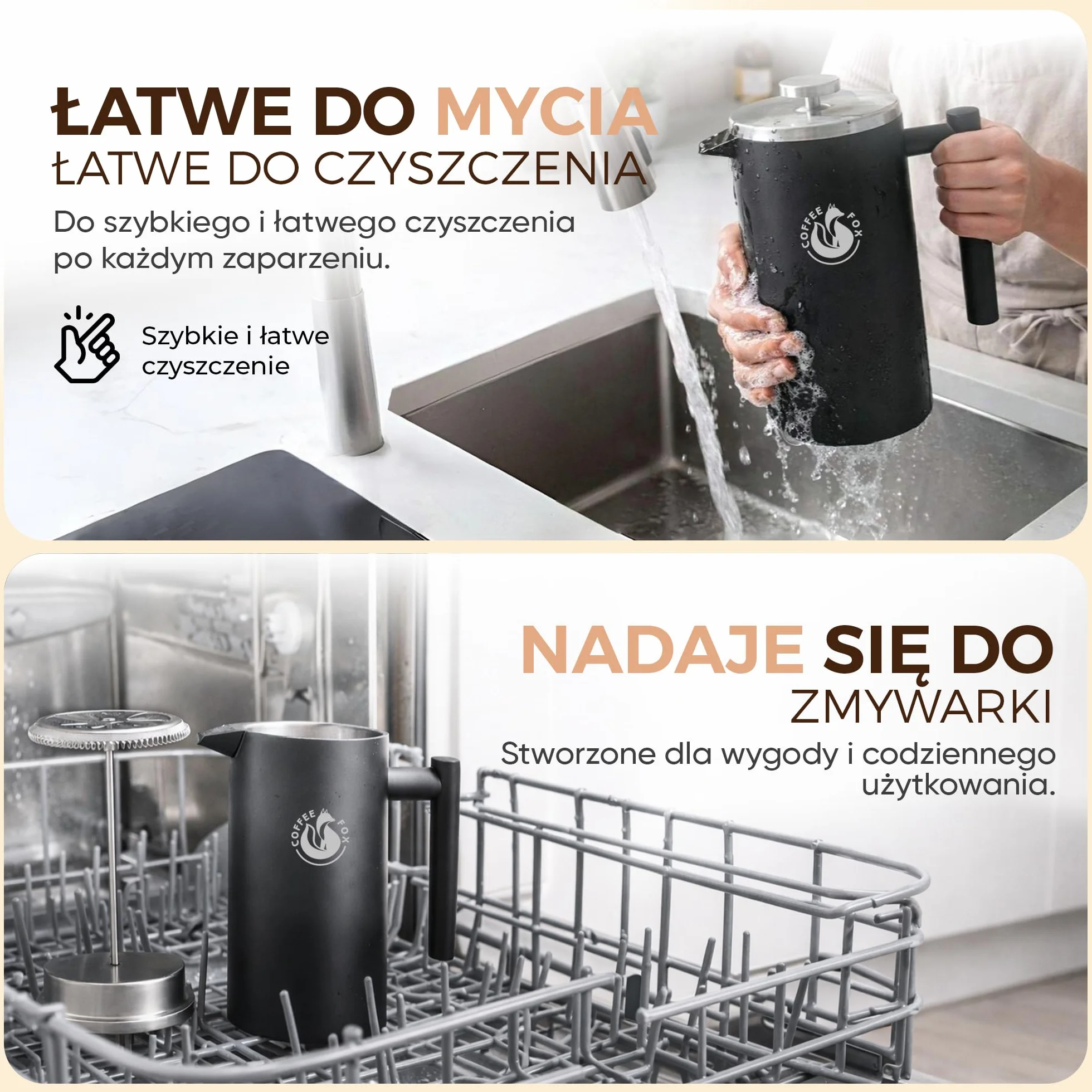 Dzbanek do kawy z prasą francuską ze stali nierdzewnej Czarny 350 ml