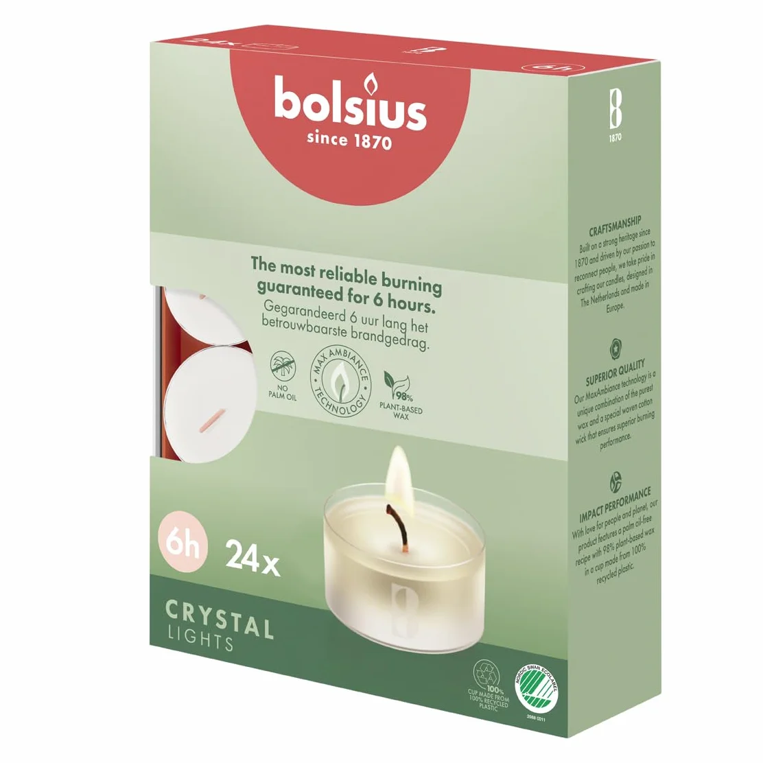 Bolsius Crystal Podgrzewacz, Biały, 24 Sztuki