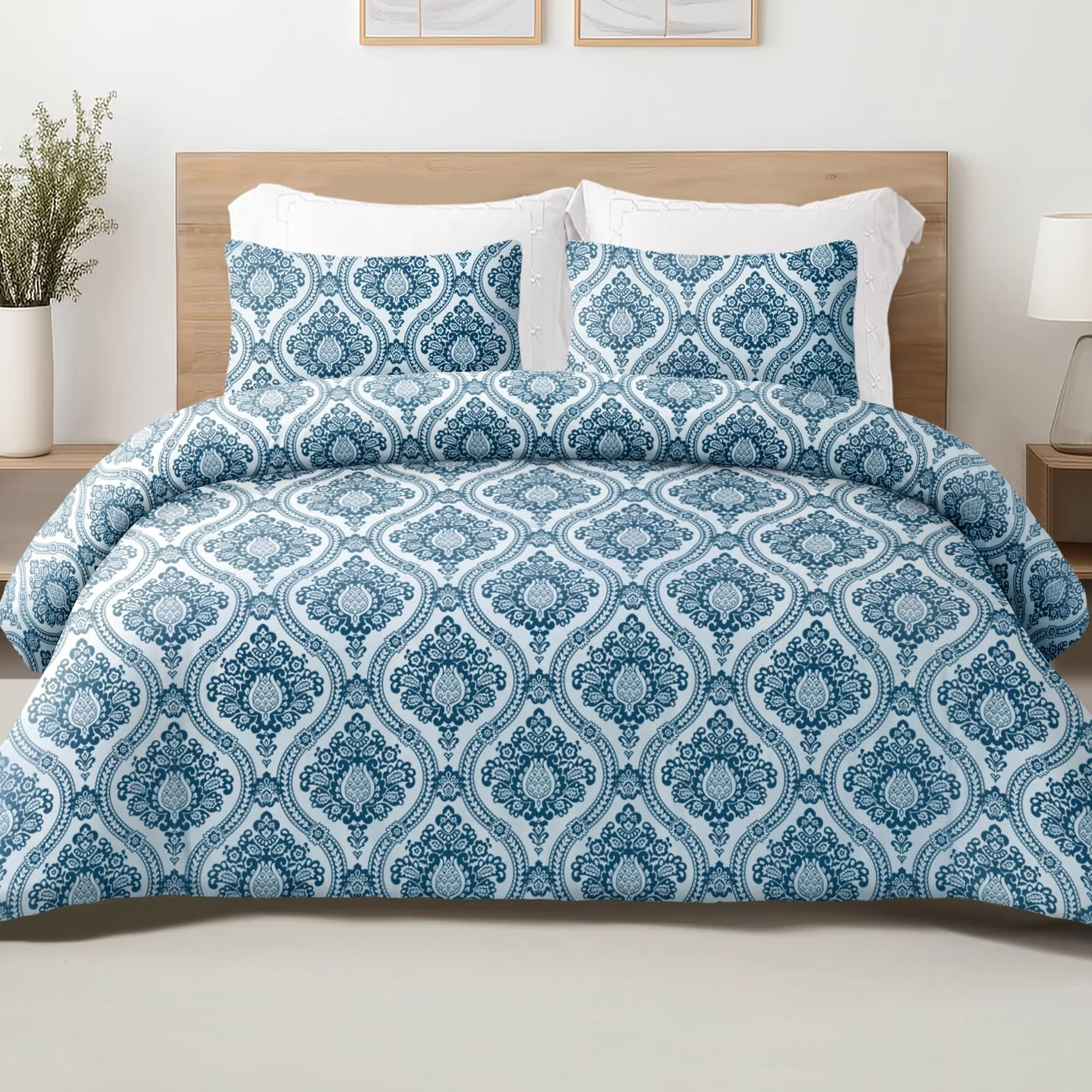 Exclusivo Mezcla Boho adamaszek zestaw pościeli z 2 poszewkami, mikrofibra, granatowy, 220×230 cm