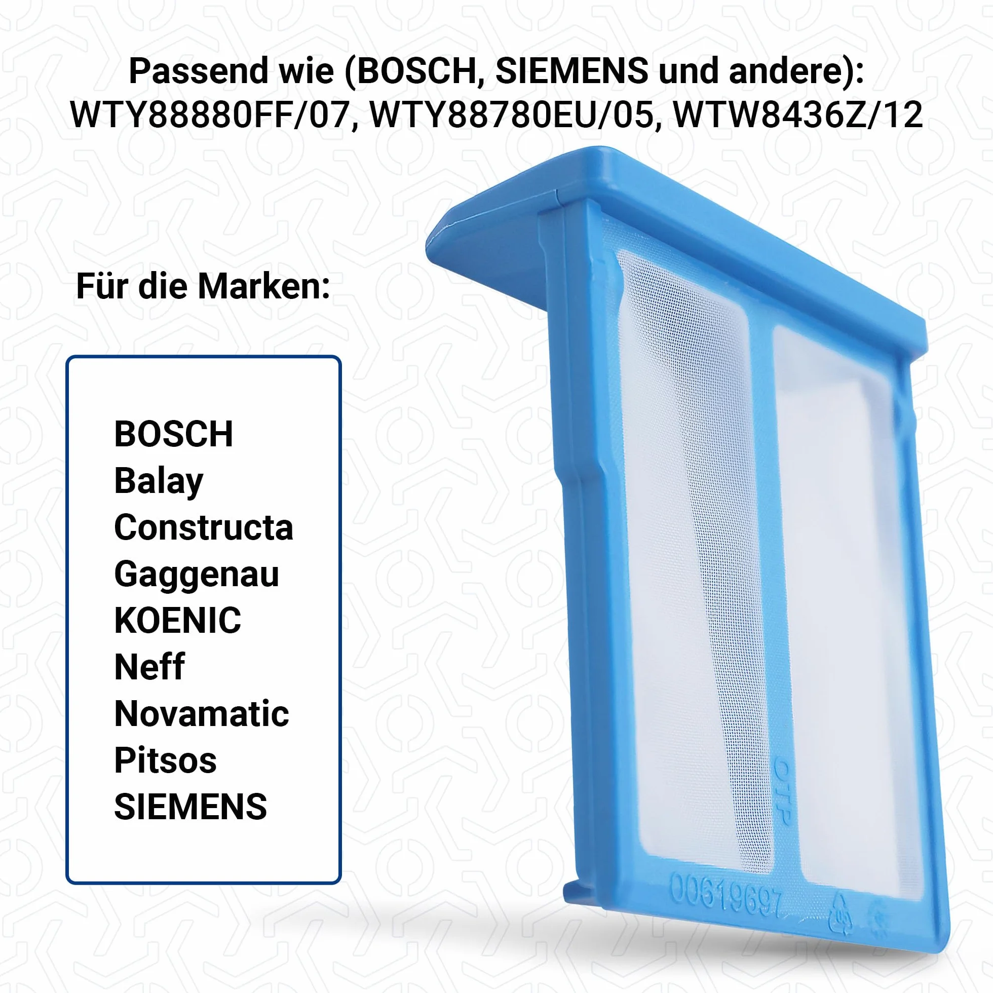 VIOKS Sitko do filtra do pojemnika na wodę Bosch 00619697 619697 - sitko do suszarki kondensacyjnej Avantixx Exxcel iSensoric Logixx Maxx iQ300 iQ500 iQ800 iQ700