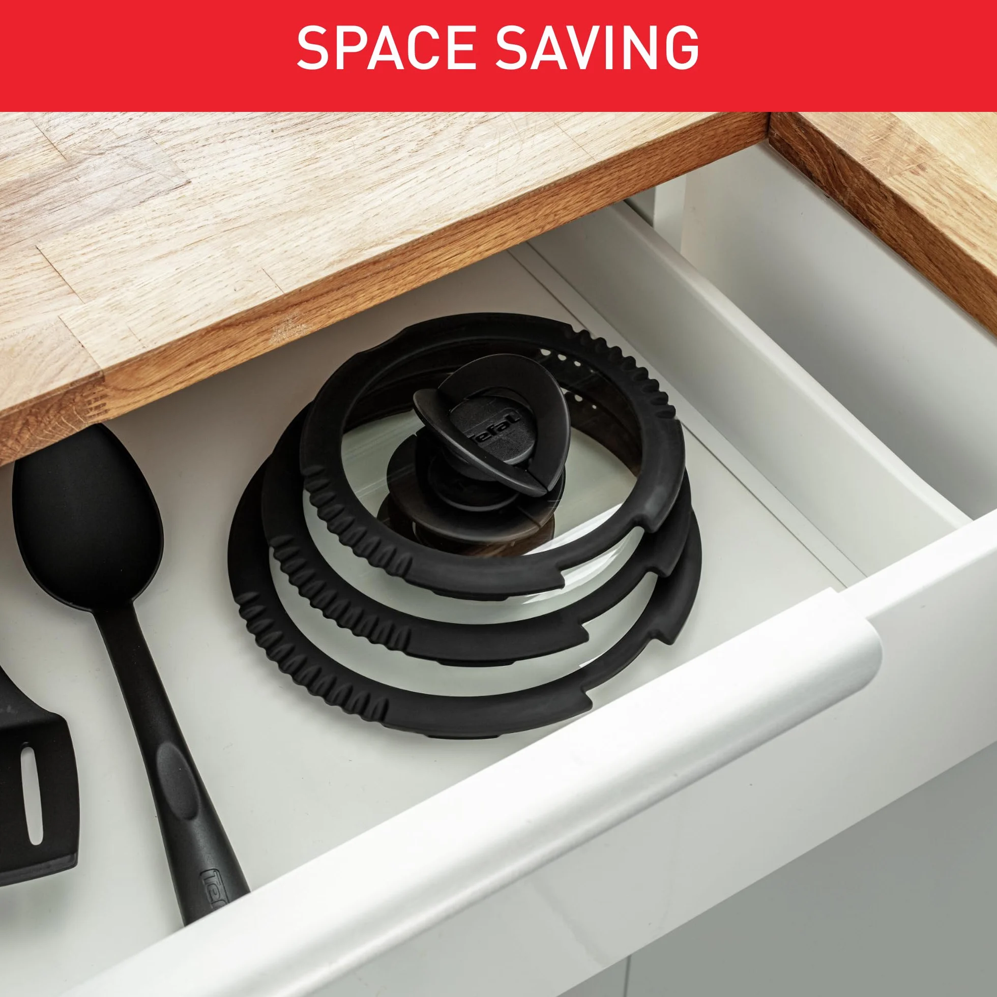 TEFAL Ingenio Zestaw 3 szklanych pokrywek 16 cm 18 cm 20 cm składany uchwyt