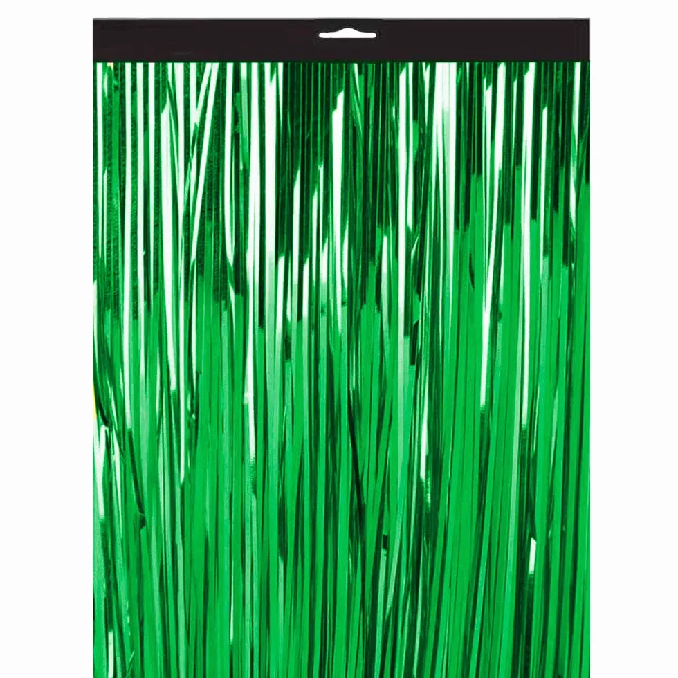 Lametta zasłona dekoracyjna 300 x 100 cm frędzle z folii zielona ciemna na imprezę