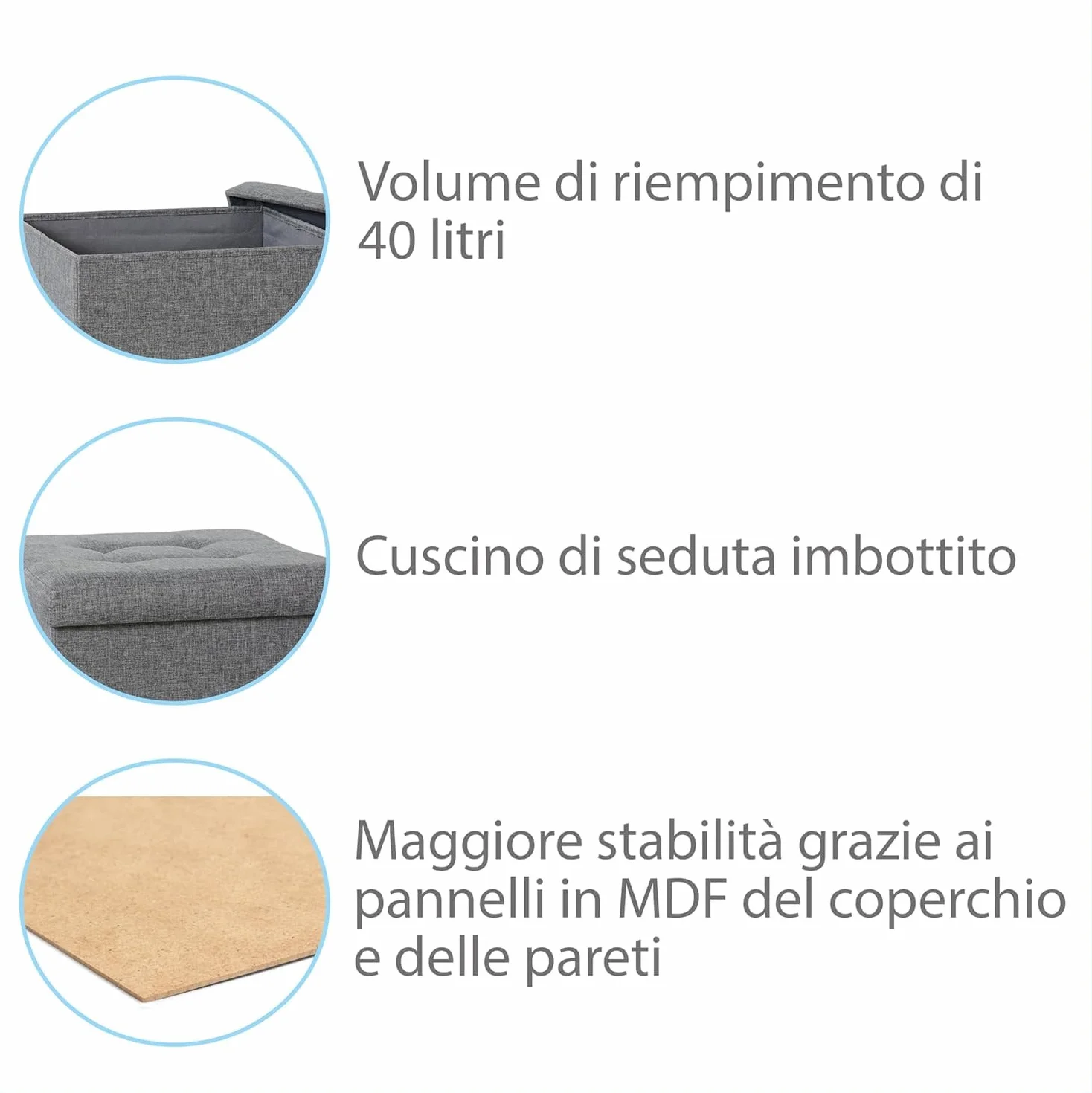 Taboret premium z miejscem do przechowywania 38 x 38 x 38 cm szary