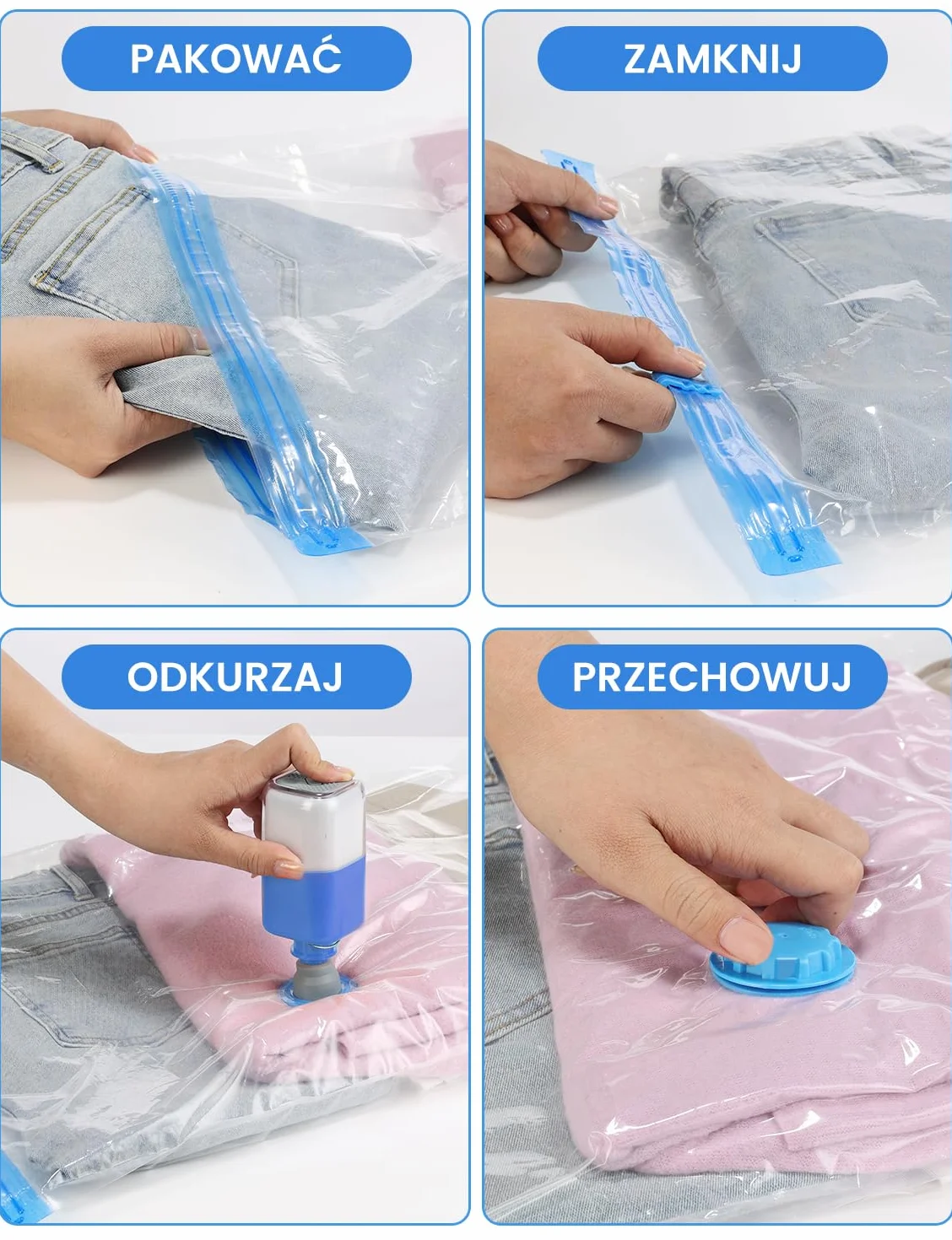 Worki próżniowe do ubrań 8 sztuk 80x100 cm 60x80 cm 50x70 cm 40x60 cm