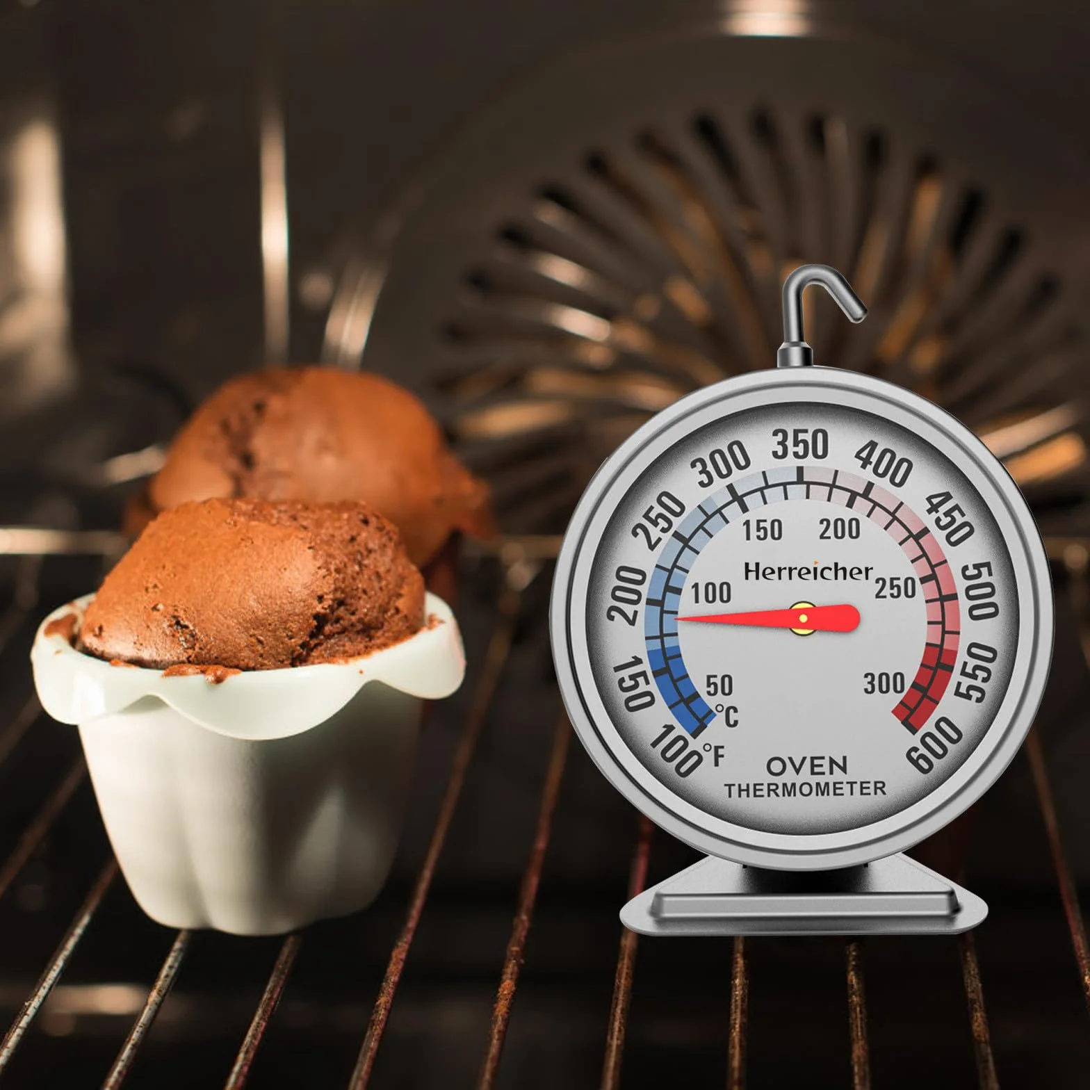 Analogowy termometr do piekarnika ze stali nierdzewnej - termometr do piekarnika do kuchenki gazowej z dużą tarczą do gotowania w kuchence gazowej, BBQ, kuchni i piekarni