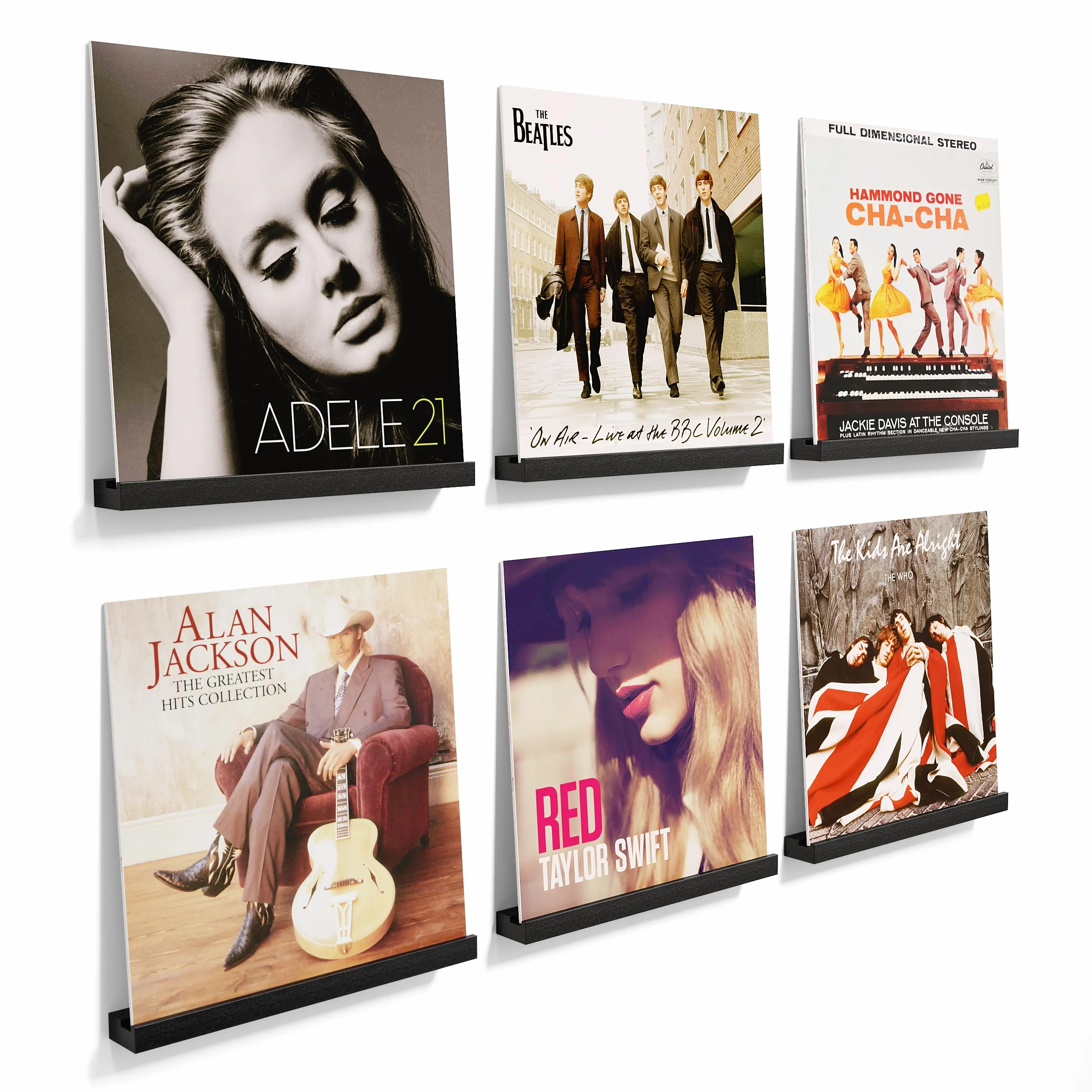 6 sztuk uchwytów ściennych na płyty winylowe, drewniane uchwyty winylowe, do montażu płyt winylowych, do umieszczania płyt gramofonowych, płyt CD, albumów fotograficznych i kolekcji (czarne)