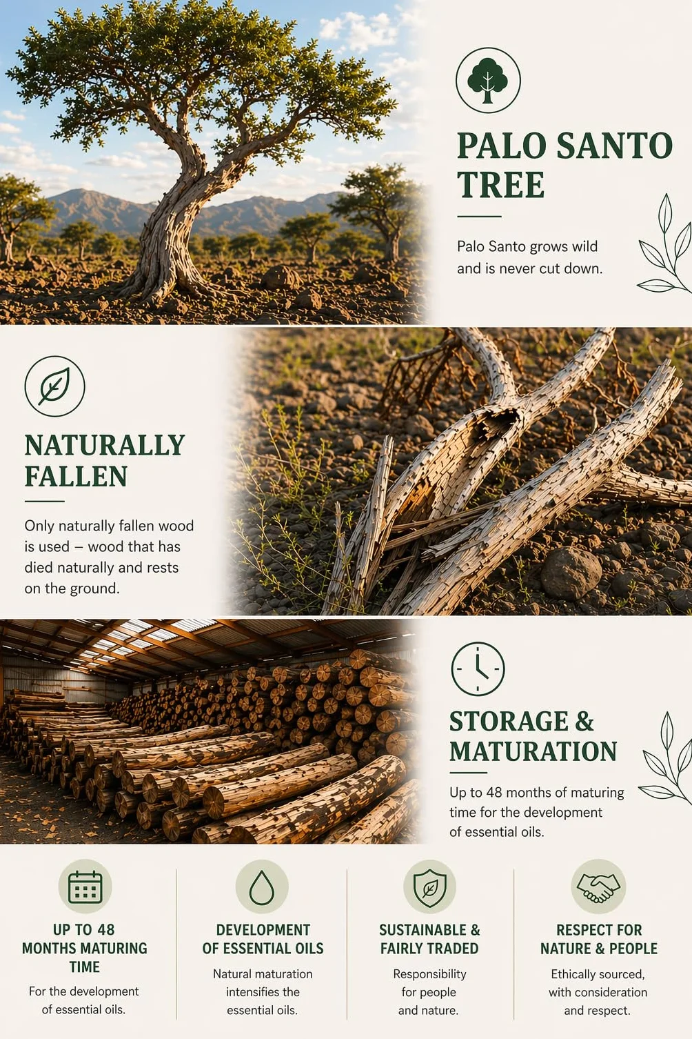 rooted. Oryginalne Palo Santo - indyjskie [drewno dymne] z Peru - święte drewno - 100% kontrolowane i zrównoważone zbiory - Medytacja i rytuały oczyszczania