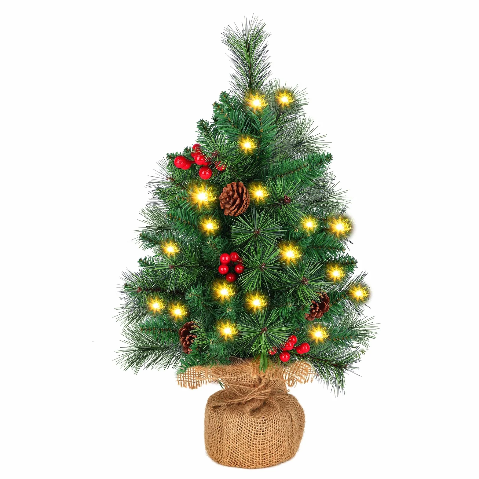 Sztuczna choinka z oświetleniem LED 55 cm mini na stół zielona dekoracja bożonarodzeniowa