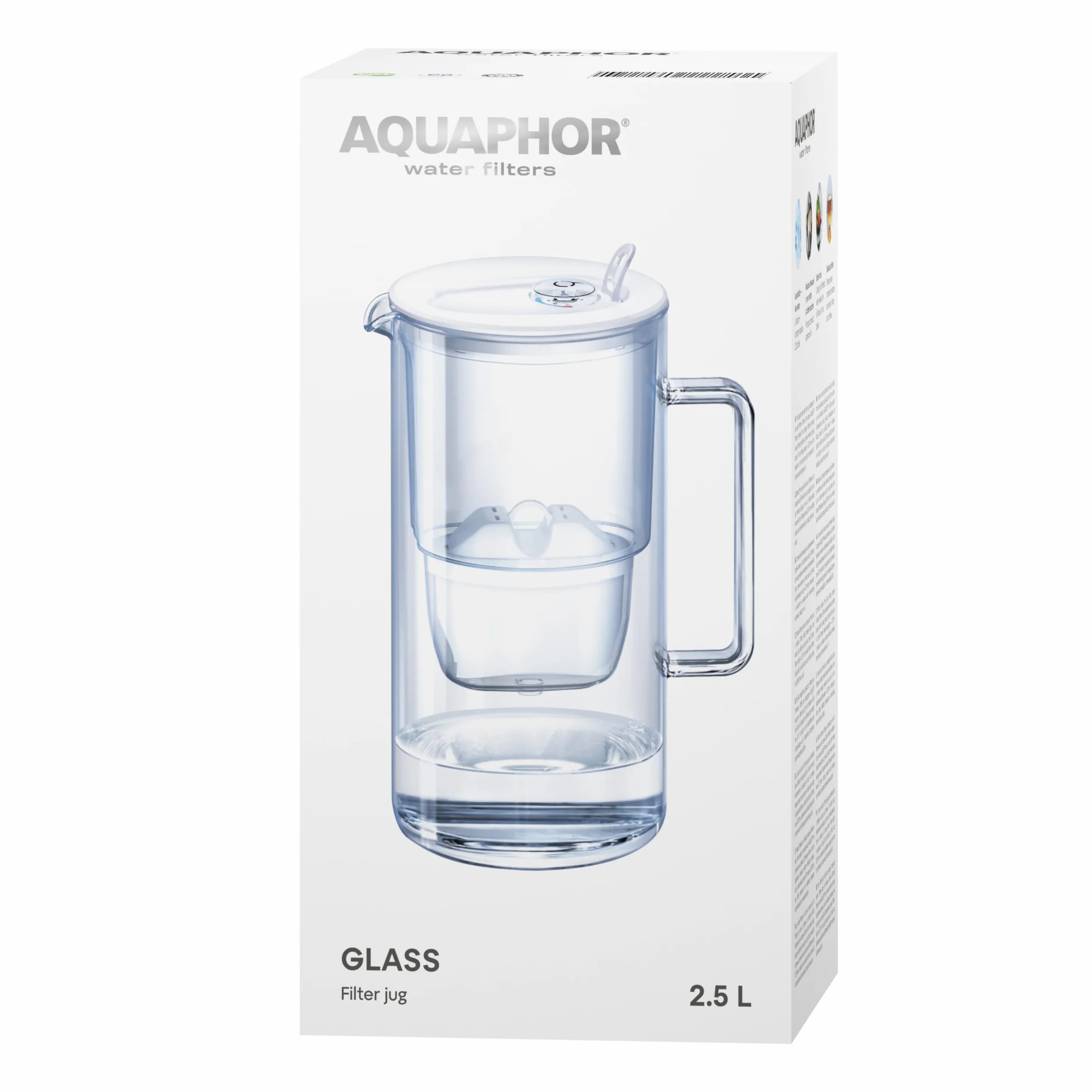 AQUAPHOR Glass Dzbanek Filtrujący do wody z 1 filtrem węglowym MaxFOR+, 2,5L, Biały, Czysta Woda, Filtrujący Wodę, Bez Kamienia