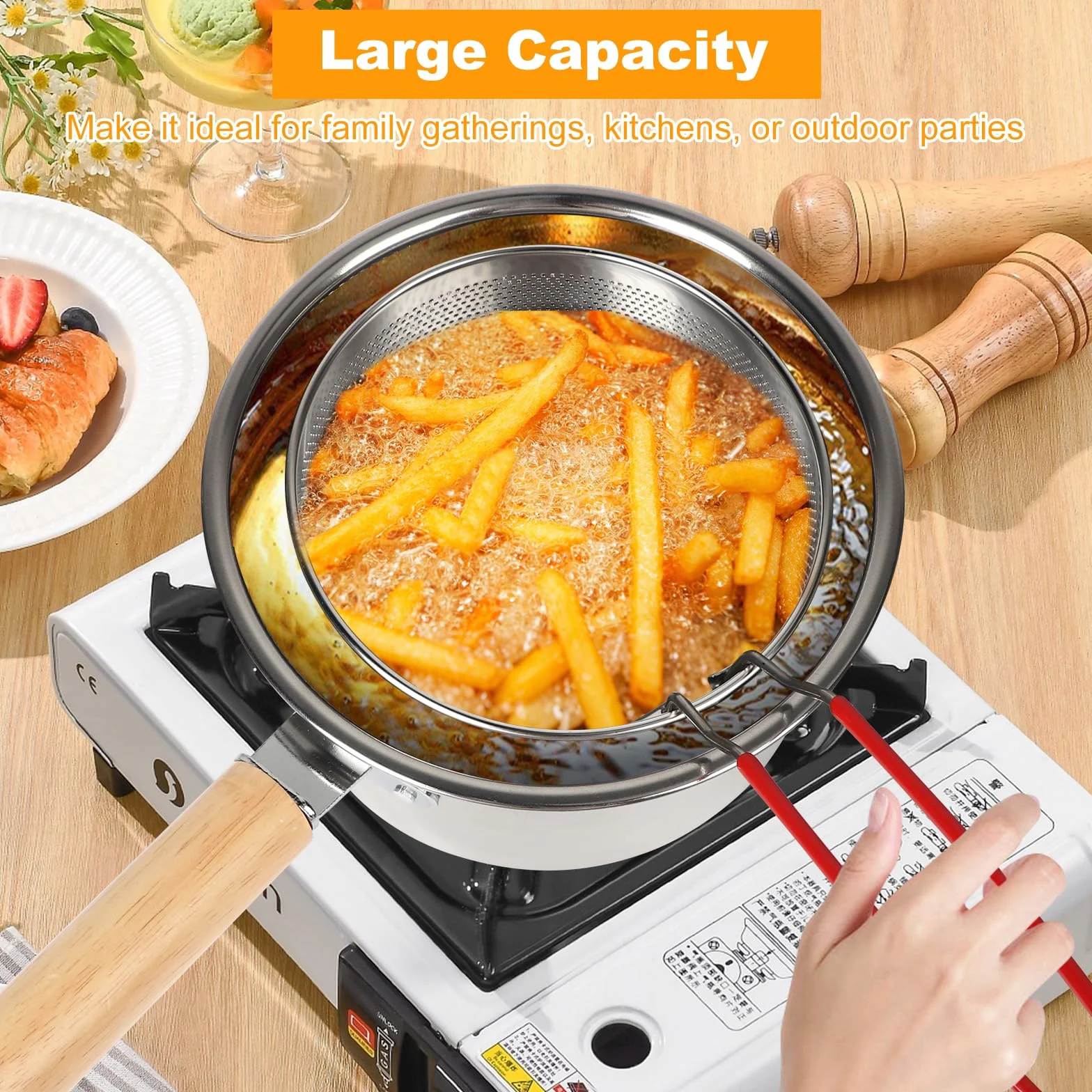 Frytkownica garnek ze stali nierdzewnej 304, mini frytkownica olejowa 2,5 l z filtrem siatki