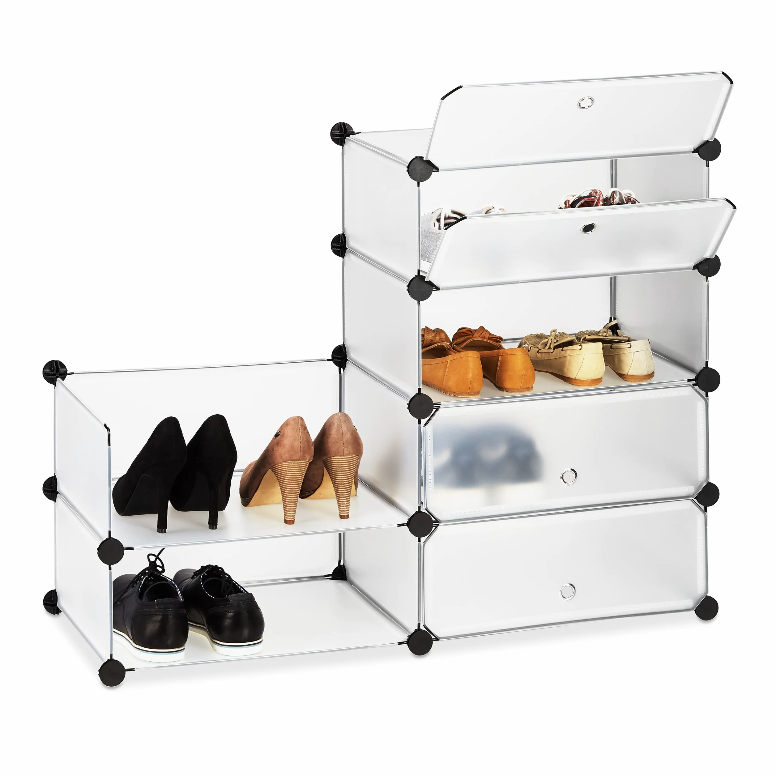 Relaxdays Szafka na buty z tworzywa sztucznego, regał na buty zamknięty, system regałów, 6 przegródek, wys. x szer. x gł. 107 x 49 x 37 cm, przezroczysta