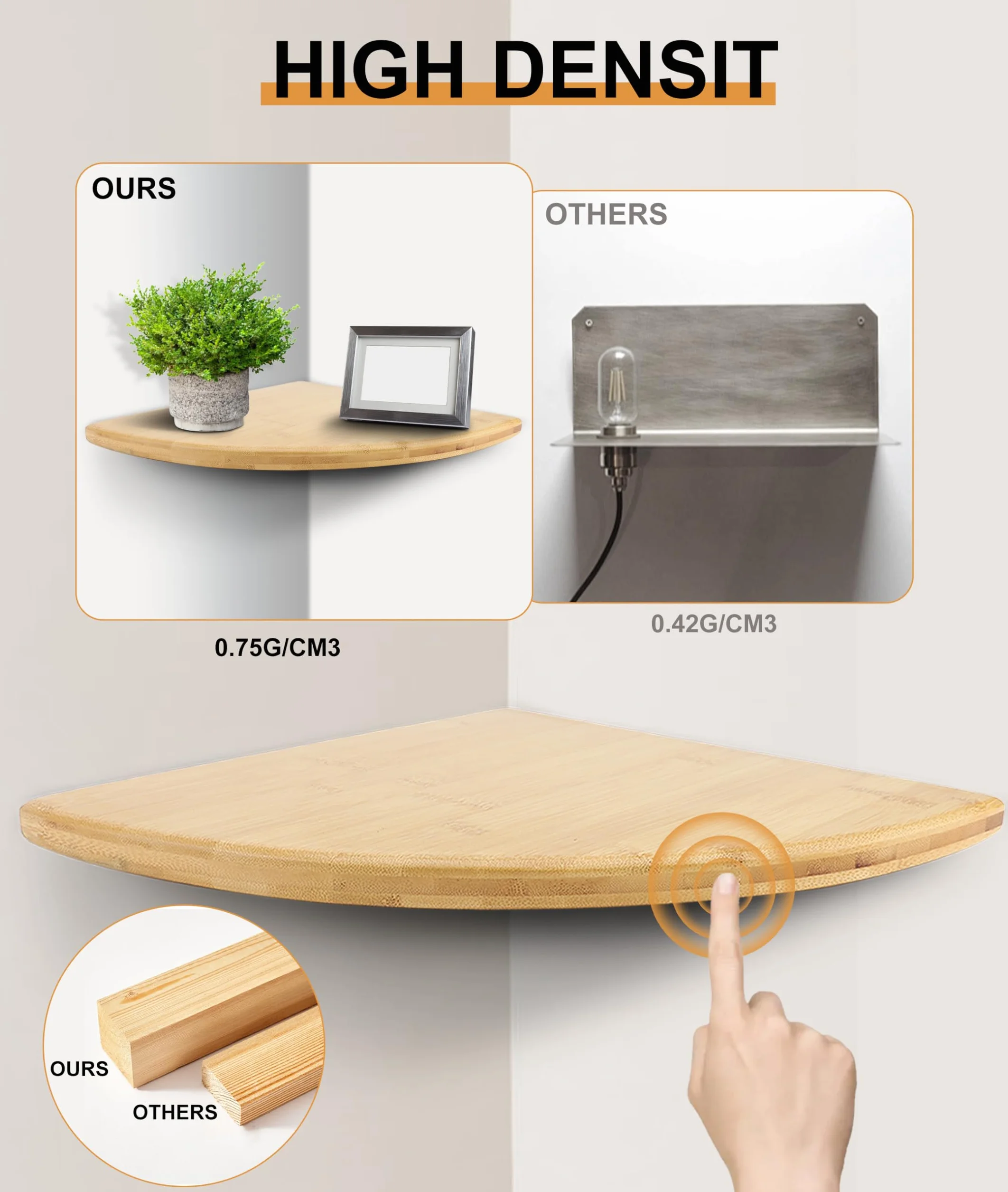 Gugxiom Drewniany regał ścienny 30 cm nowoczesny minimalistyczny