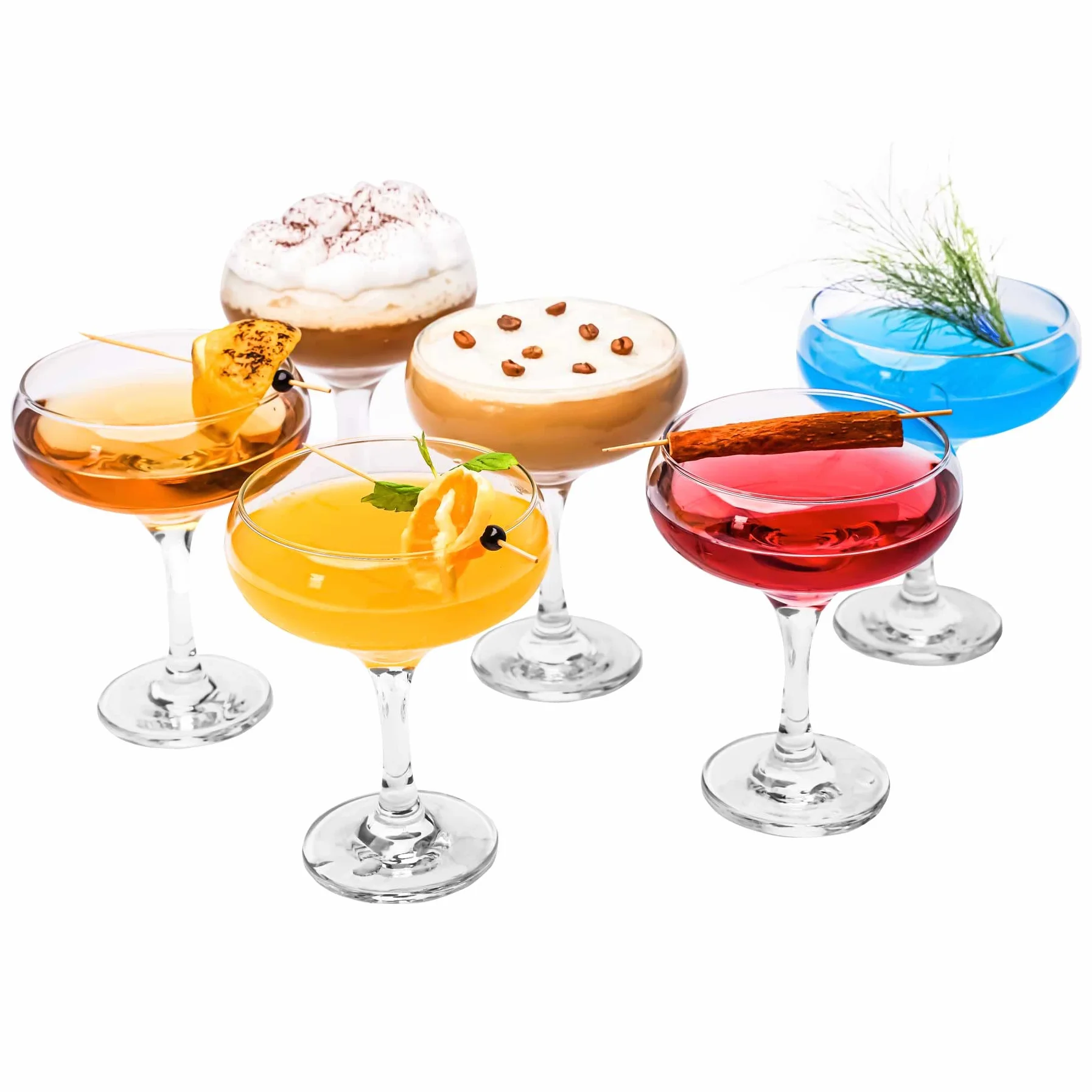Zestaw 6 szklanek Martini 270 ml, szklanki coupe, długi trzonek