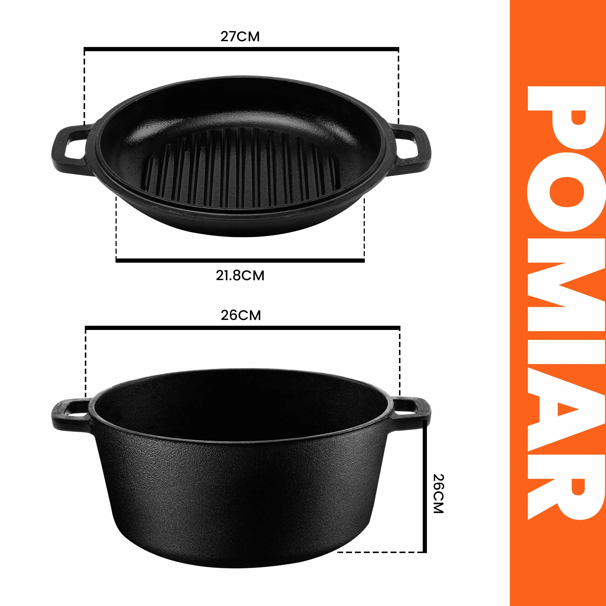 Kichly Żeliwny Garnek Holenderski 2 w 1 z Pokrywką do Grillowania i Gotowania