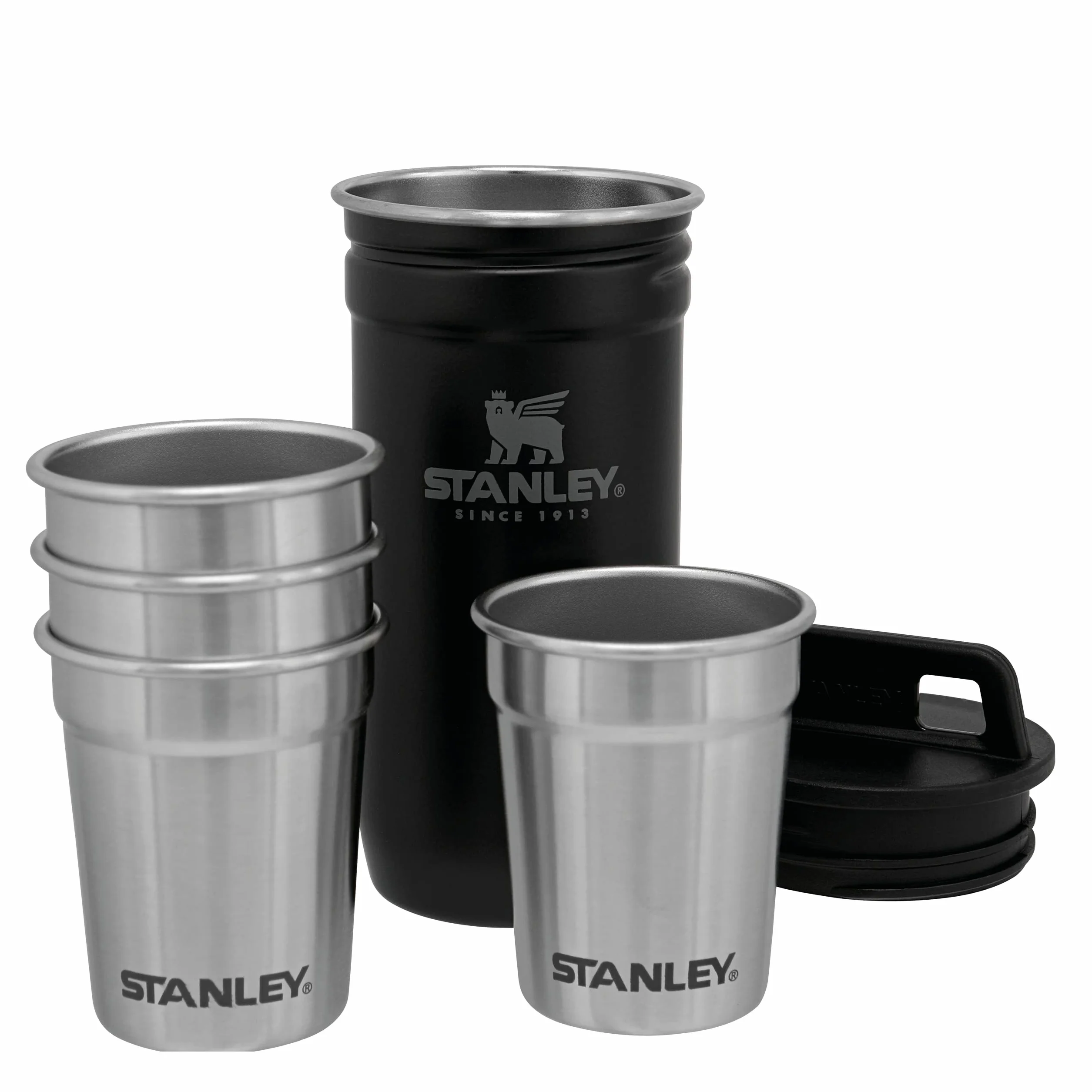 Stanley 1913 Adventure Nesting Shot Glass Set 0.59ML Matte Black - Kieliszki ze Stali Nierdzewnej Bez BPA - System układania ułatwiający pakowanie - Do Mycia w Zmywarce