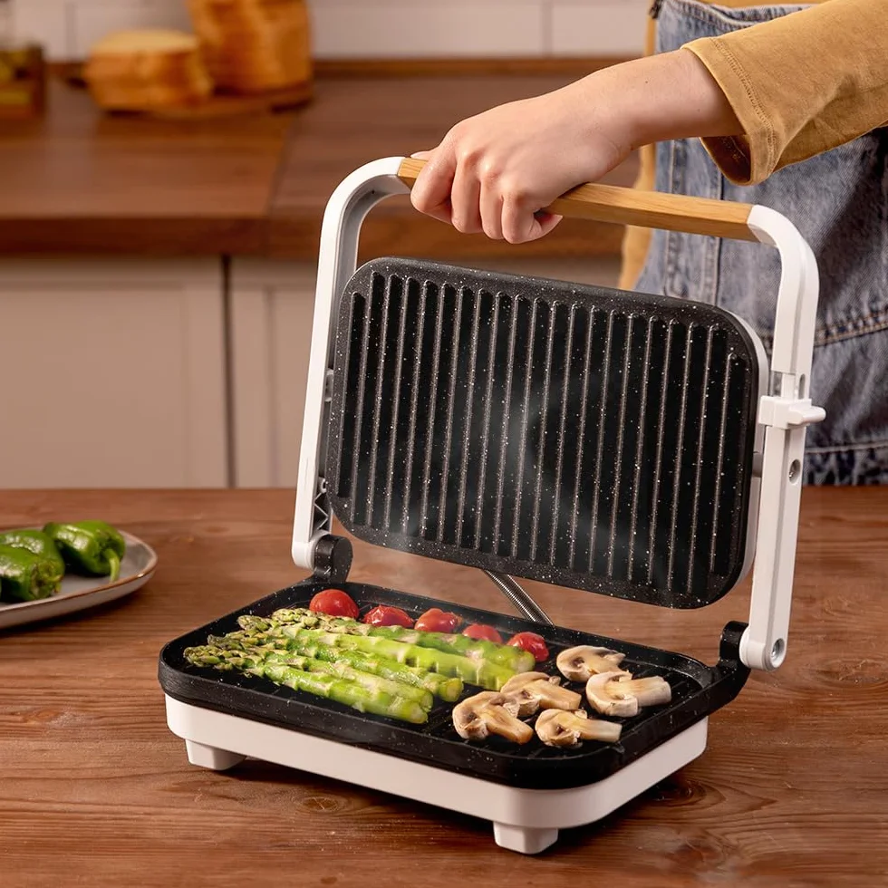 Cecotec Rock'Ngrill Elektryczny Grill 1300 W, Powłoka Rockstone, Antypoślizgowa Podstawa