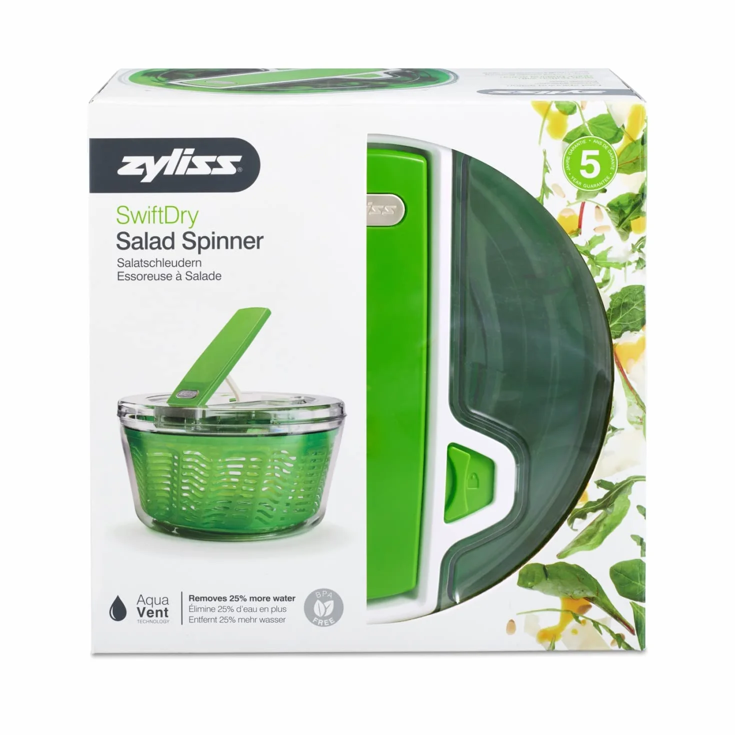 Zyliss E940015 Swift Dry wirówka do sałaty, mała, 3,5 l, tworzywo sztuczne, zielona, suszarka do sałatek, z funkcją Aquavent