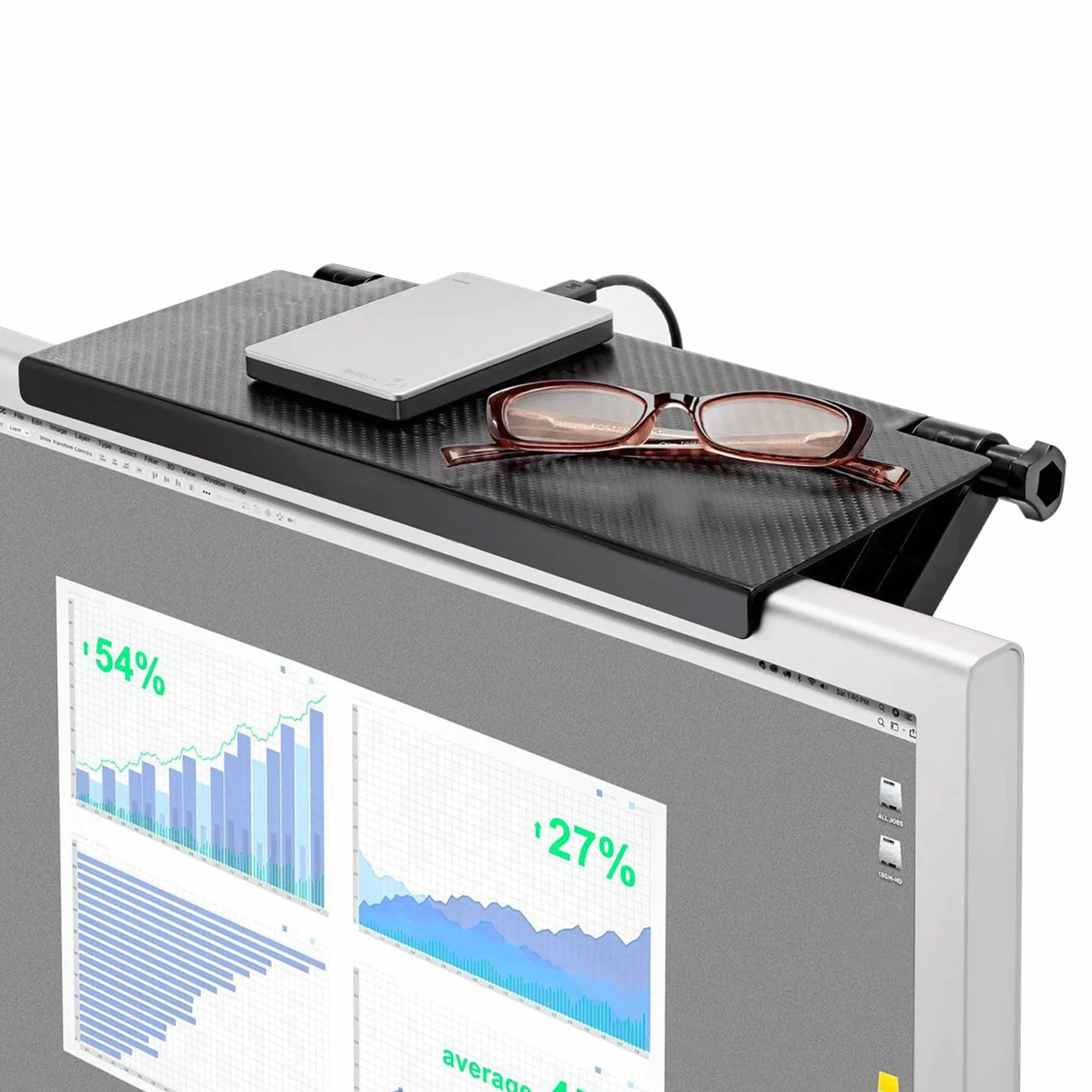 Retoo Regulowana Półka na Monitor Telewizor Stojak na Telefon 35x16,5x2 cm Czarny
