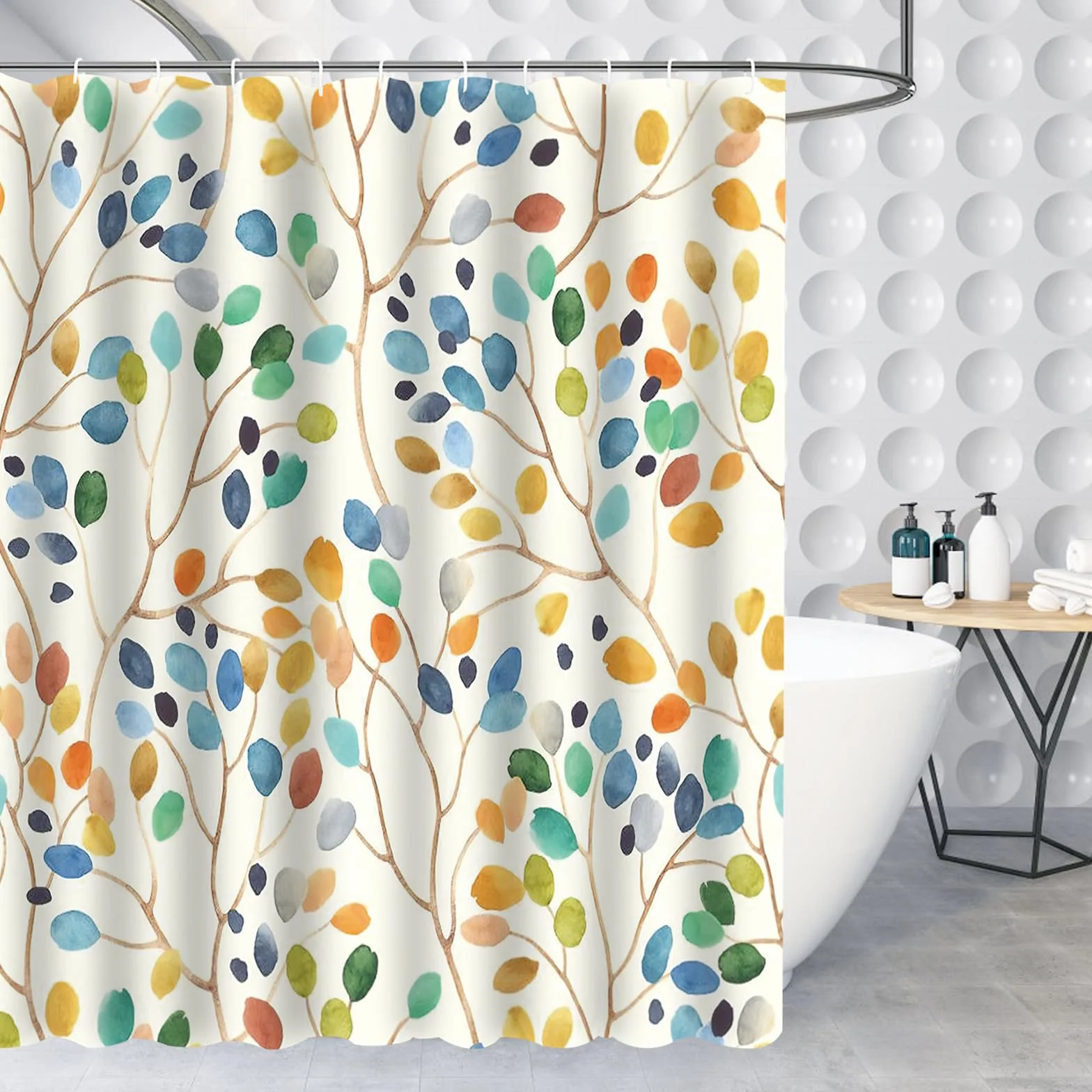 zasłona prysznicowa 180x180 cm, odporna na pleśń, wodoodporna, nadaje się do prania, z wysokiej jakości materiału, z oczkiem i 12 pierścieniami, wielokolorowy wzór roślin z oczkami, wzór