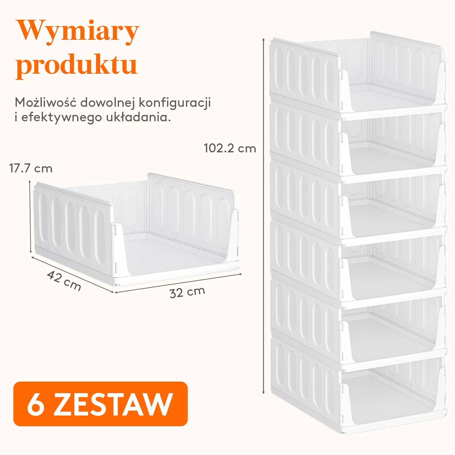Lifewit 6 Sztuk Organizer do Szafy, Pojemniki na Ubrania, Które Można Ustawiać Jeden na Drugim, Pudełka do Przechowywania Przedmiotów w Kuchni, Łazience i Sypialni, Białe
