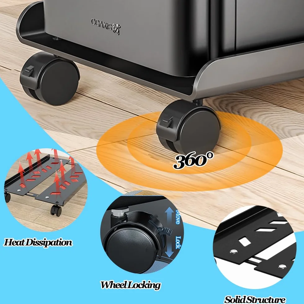 stojak na PC Case biały z 4 kółkami regulowany uchwyt CPU samoprzylepny klip na kabel