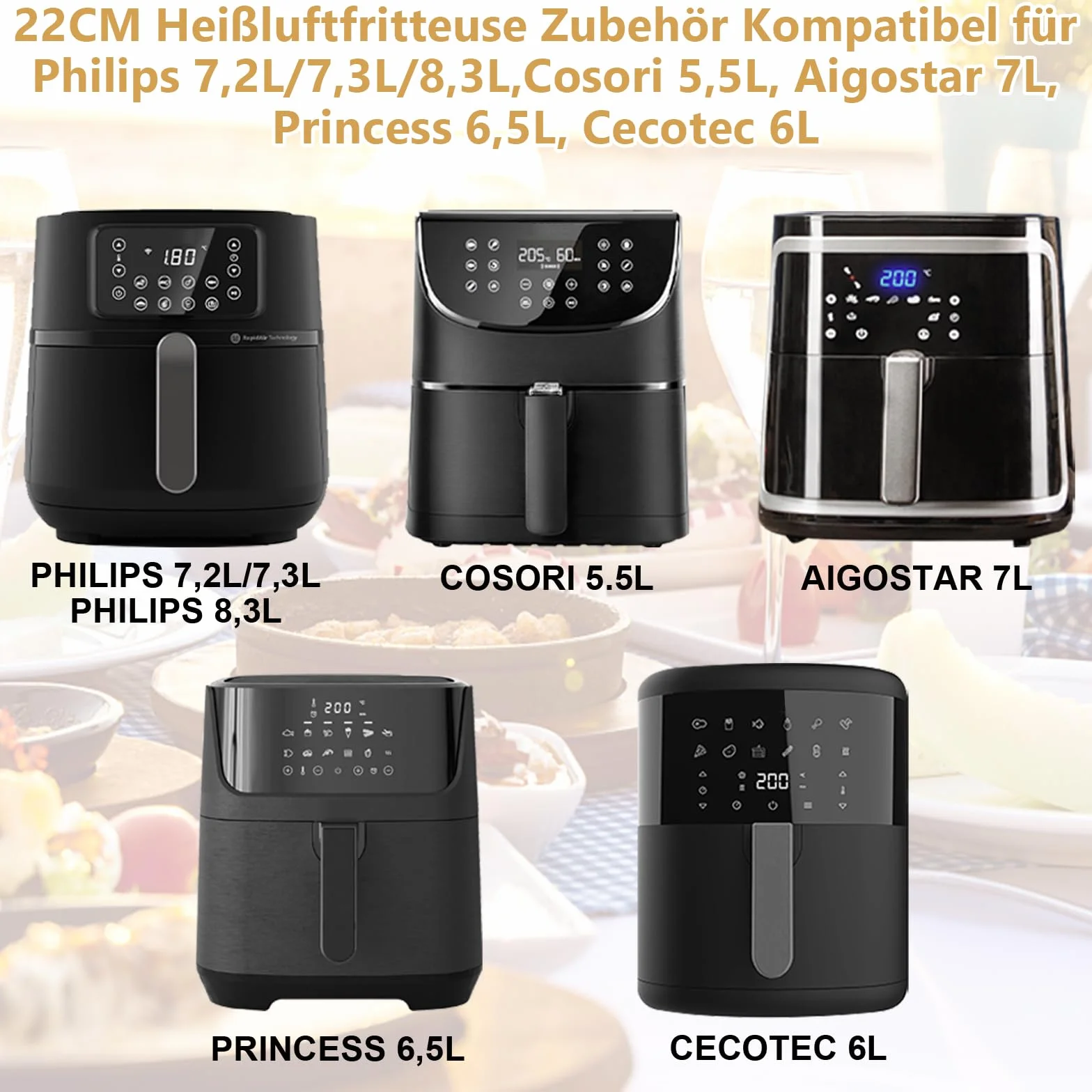 Akcesoria do frytkownicy 22cm 12szt. do Philips Premium Airfryer XXL COSORI 5,5L/6,4L