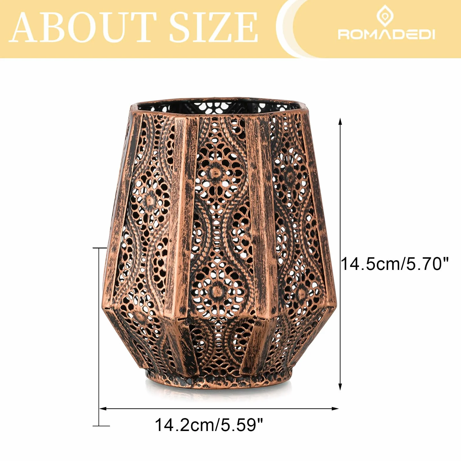Romadedi Orientalna latarnia - zestaw 2 sztuki, brązowa, orientalny świecznik metalowy, dekoracja do świec stojących, świeczki typu tealight, świeczki do salonu, dekoracja stołu, łazienka, sypialnia