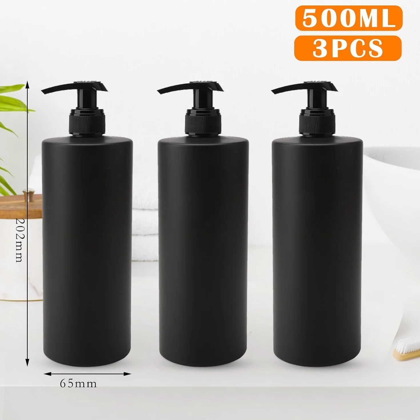 Dozownik mydła 500 ml czarny matowy z pompką zestaw 3 sztuk z etykietami