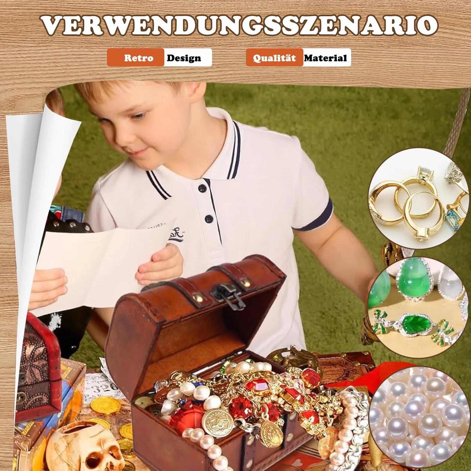Drewniana skrzynia na skarby vintage z zamkiem szyfrowym, brązowa