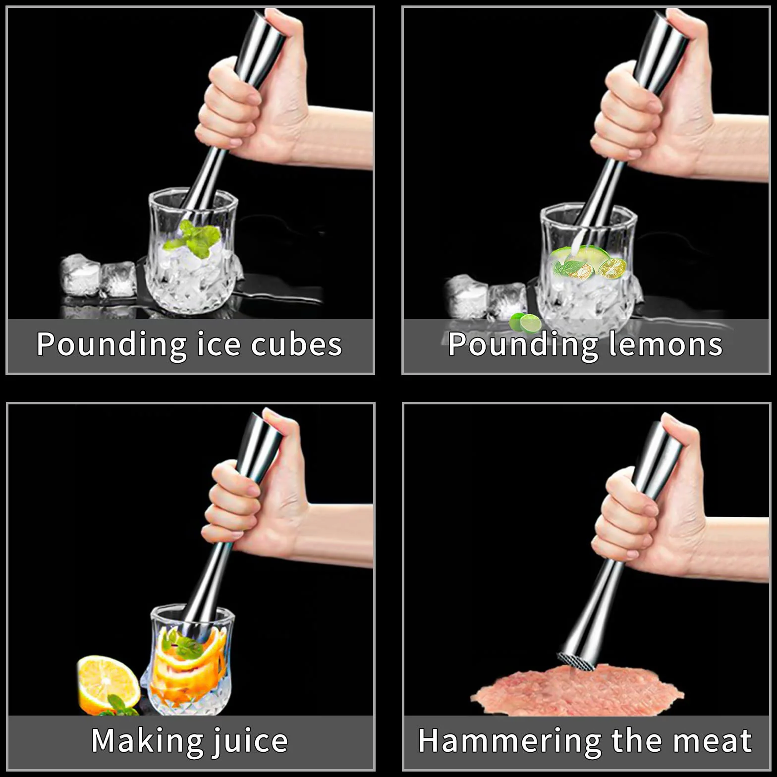 Mojito ze stali nierdzewnej z łyżeczką koktajlową, ubijak do lodu, do koktajli, do kuchni, baru, restauracji, 26 cm