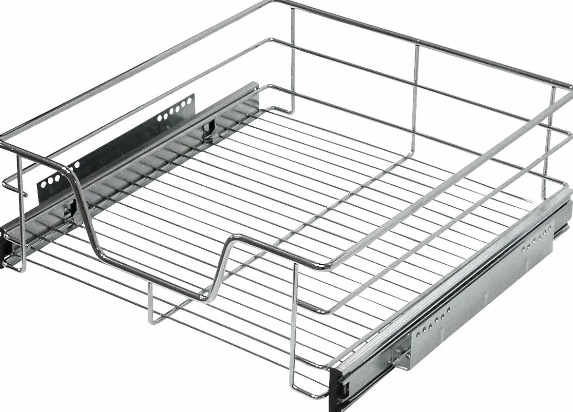 Schütte Szuflada teleskopowa 4328 | wysuwana szuflada do doposażenia szaf 60 z metalu | wysuwana półka do szafki kuchennej | wiszący kosz do kuchni | wyciąg z kosza | pełne wysuwanie, chrom