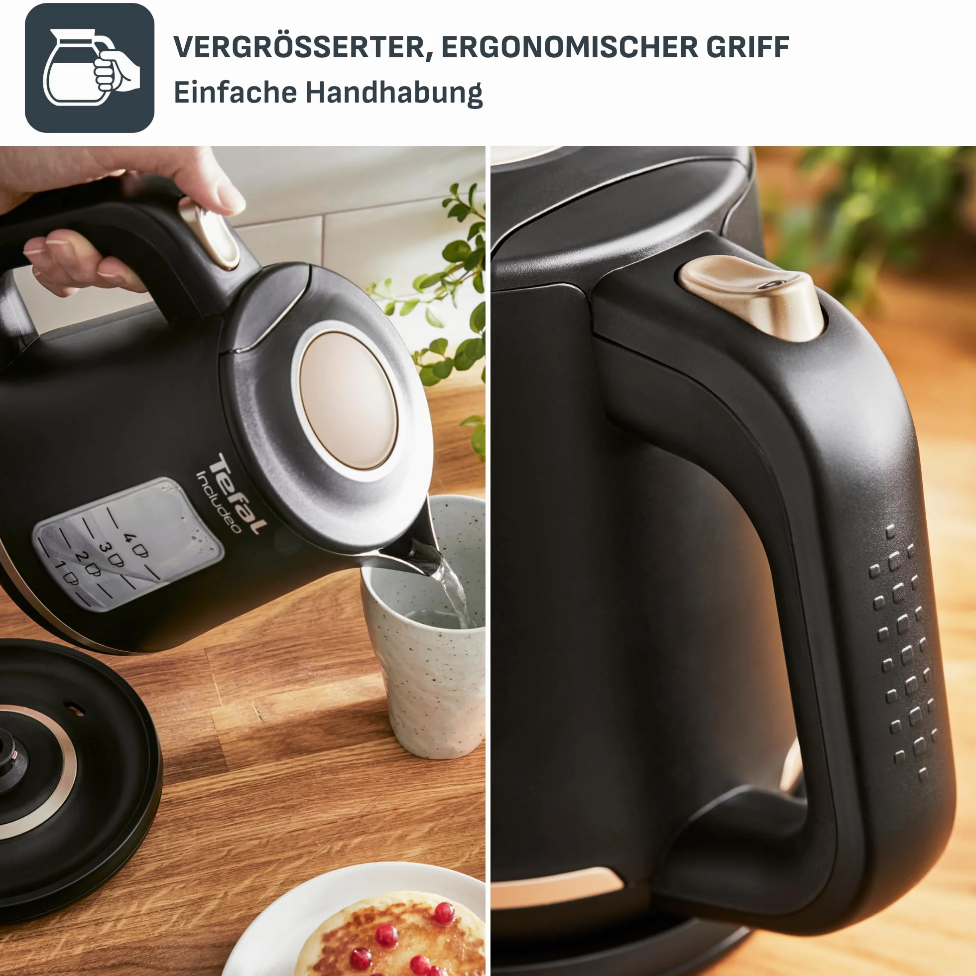 TEFAL KI533811 INCLUDEO czajnik elektryczny, duża moc 2400 W, czujnik niskiego poziomu wody, 1 L, Czarny