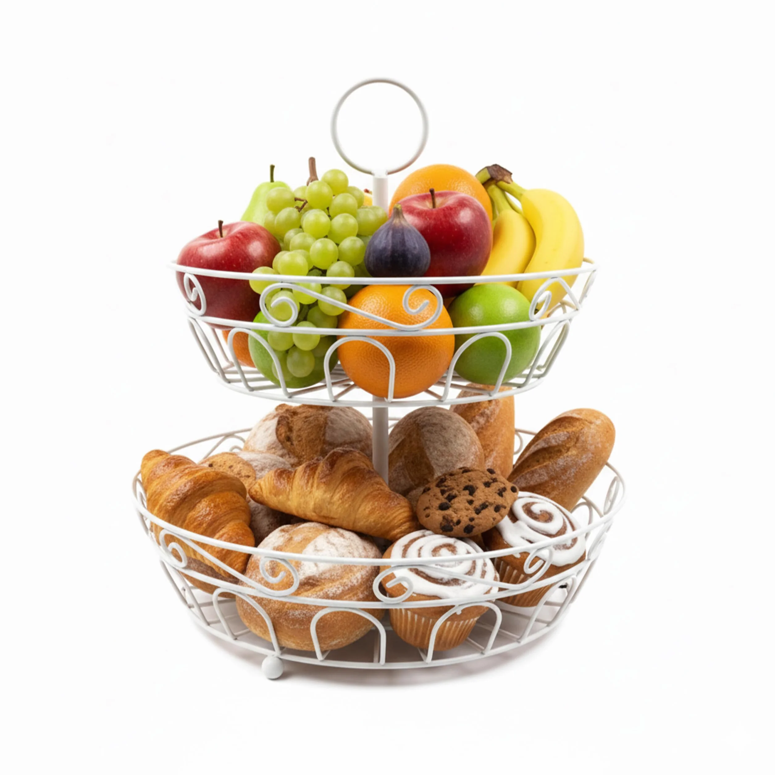 Relaxdays Etagere owocowa 2 poziomy metal biała 30 x 31 cm z uchwytem