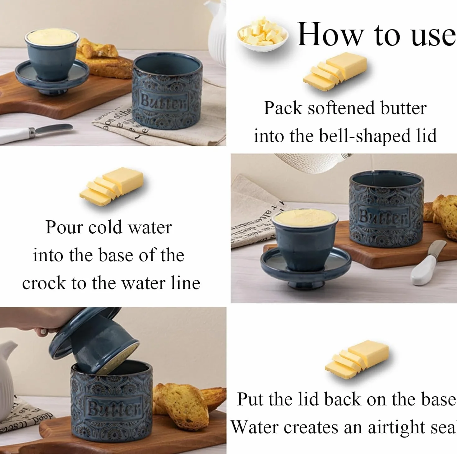 Naczynie na masło, Ceramic Butter Dish With Lid, French Vintage Pottery Crock for Spreadable Keeper