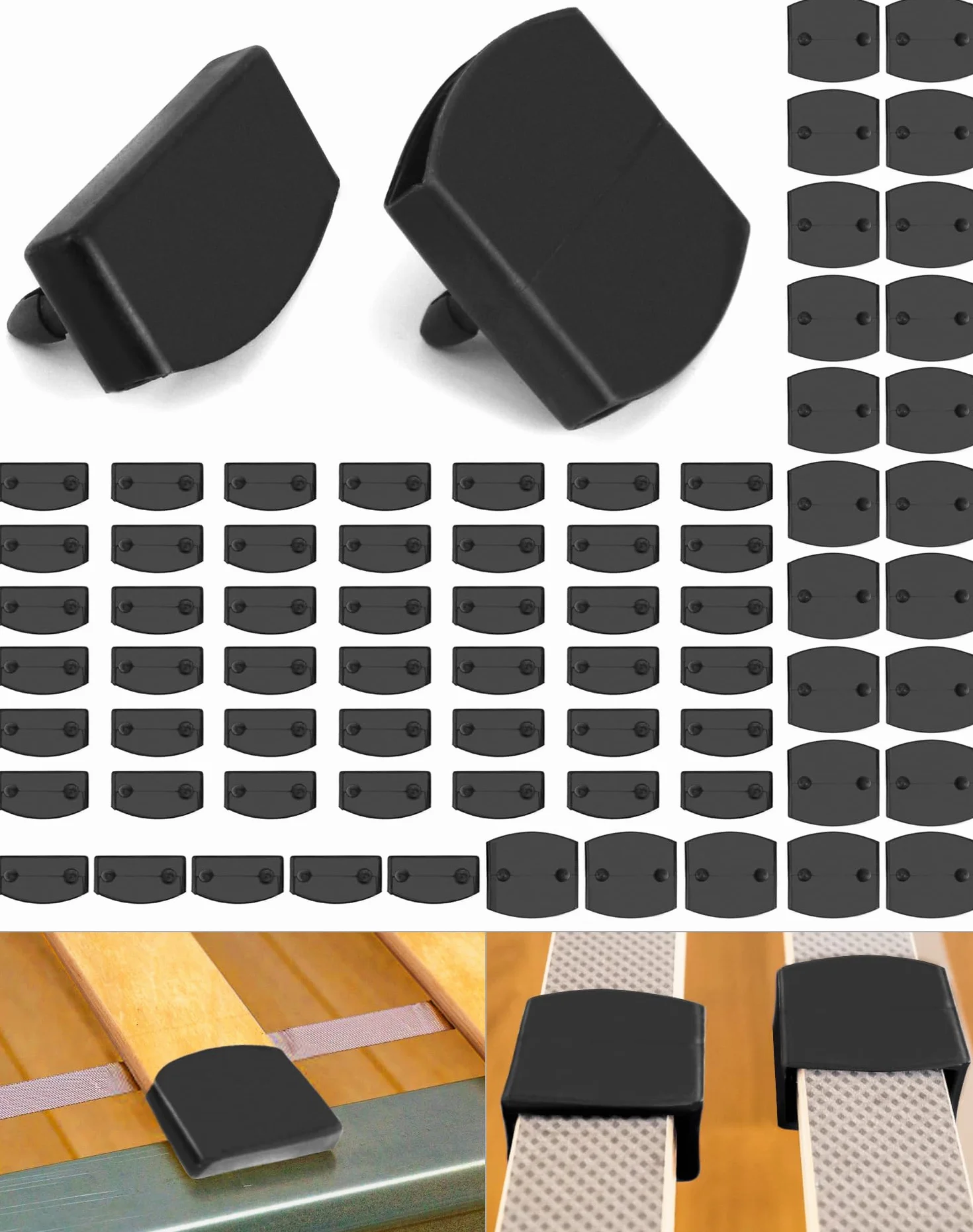 QWORK® 72 szt. plastikowych nakładek na listwy łóżka, boczne i środkowe listwy do łóżek pojedynczych, podwójnych i King Size (wewnątrz 55 mm x 9 mm)