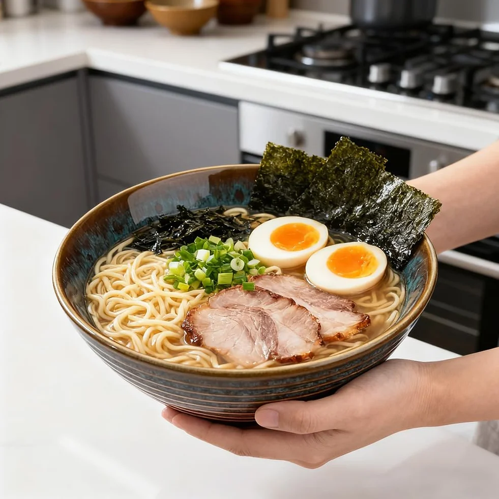 Zestaw 2 misek na ramen z ceramiki 1200ml z pałeczkami i łyżkami