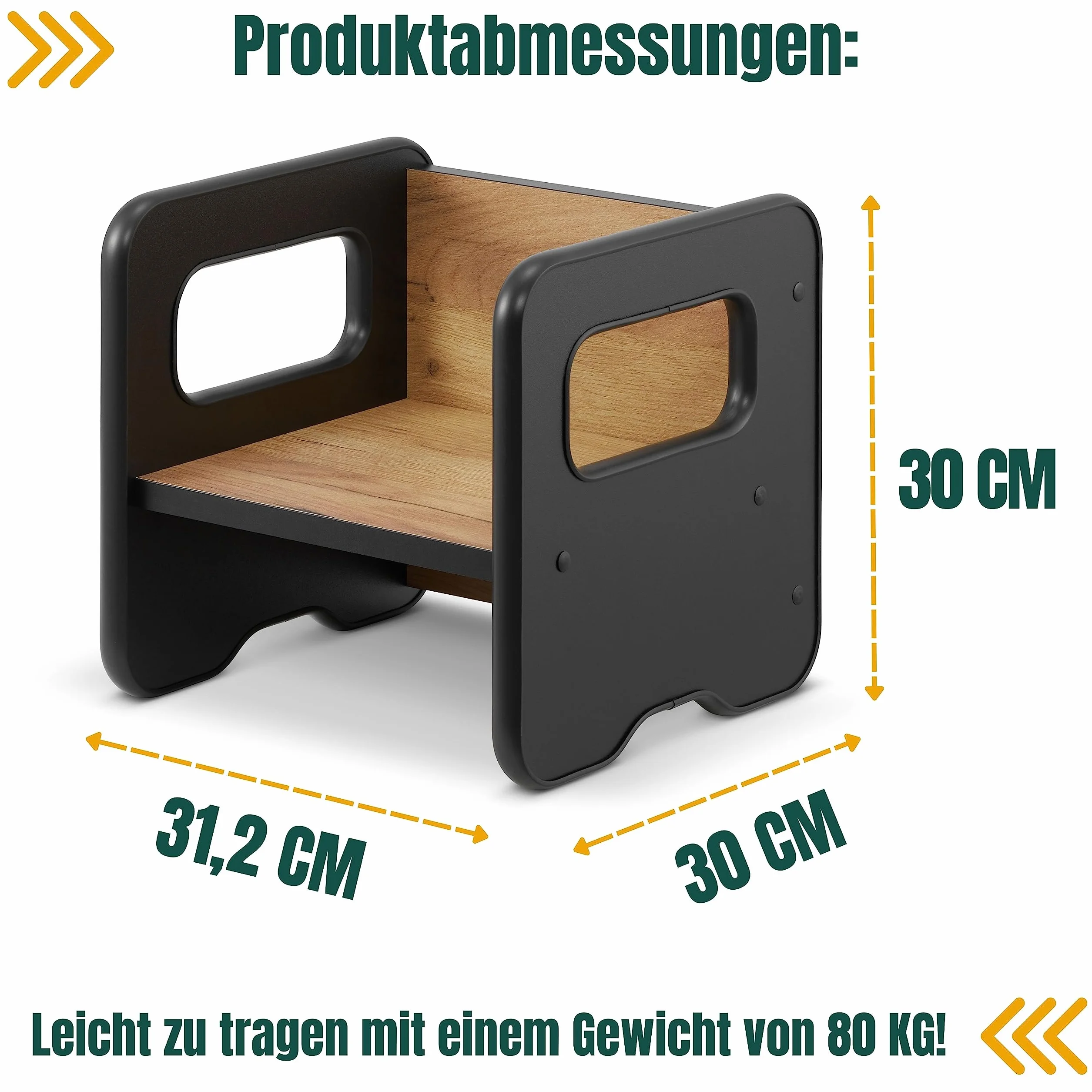 defiPad Taboret dwustronny dla dzieci od 1 roku życia z drewna, przekształcalny w stół