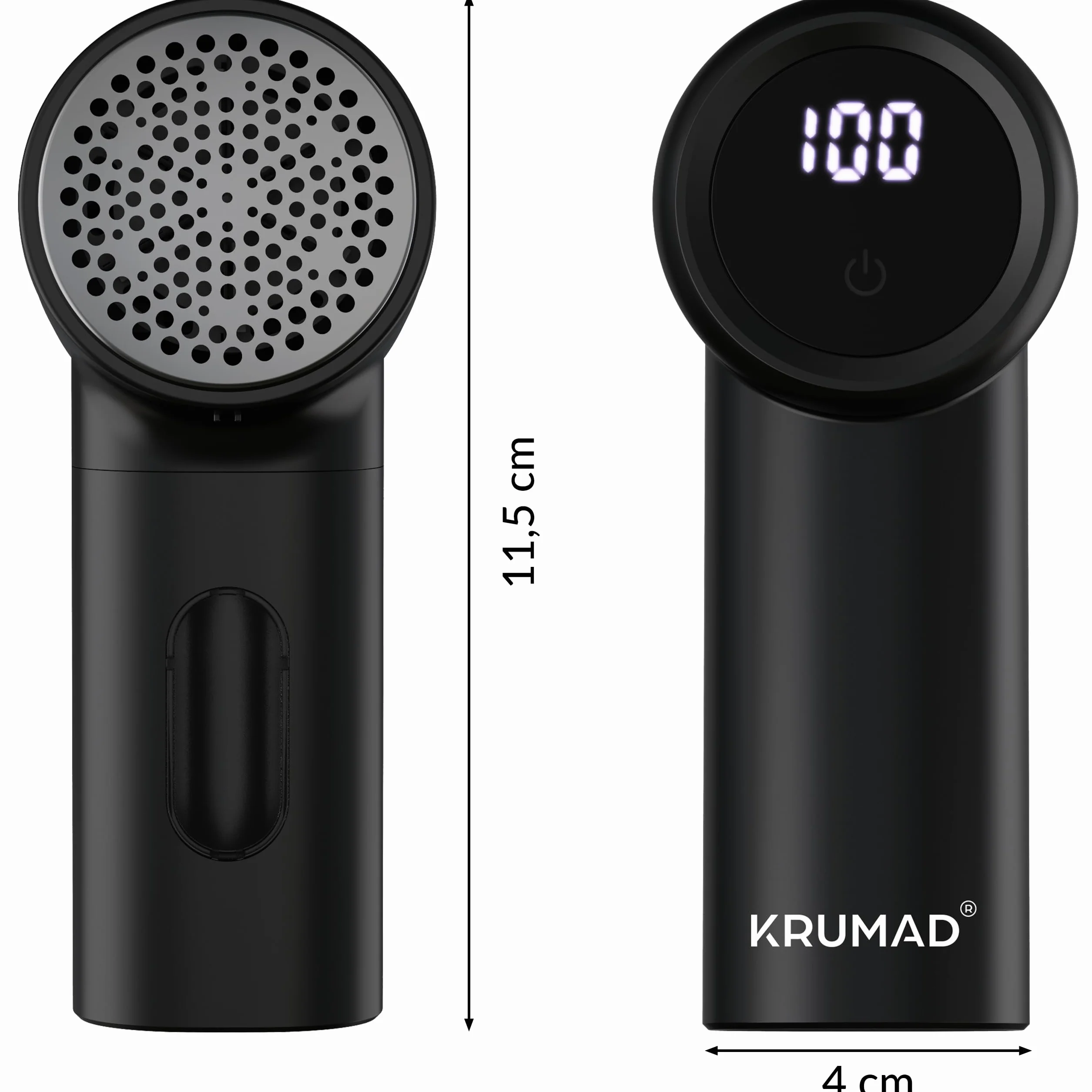 KRUMAD Golarka do ubrań elektryczna z wyświetlaczem LED – 6-ostrzowa golarka do tkanin z 3 prędkościami – Bezprzewodowy odmechacz z akumulatorem 1200 mAh – Usuwacz kłaczków i włosów